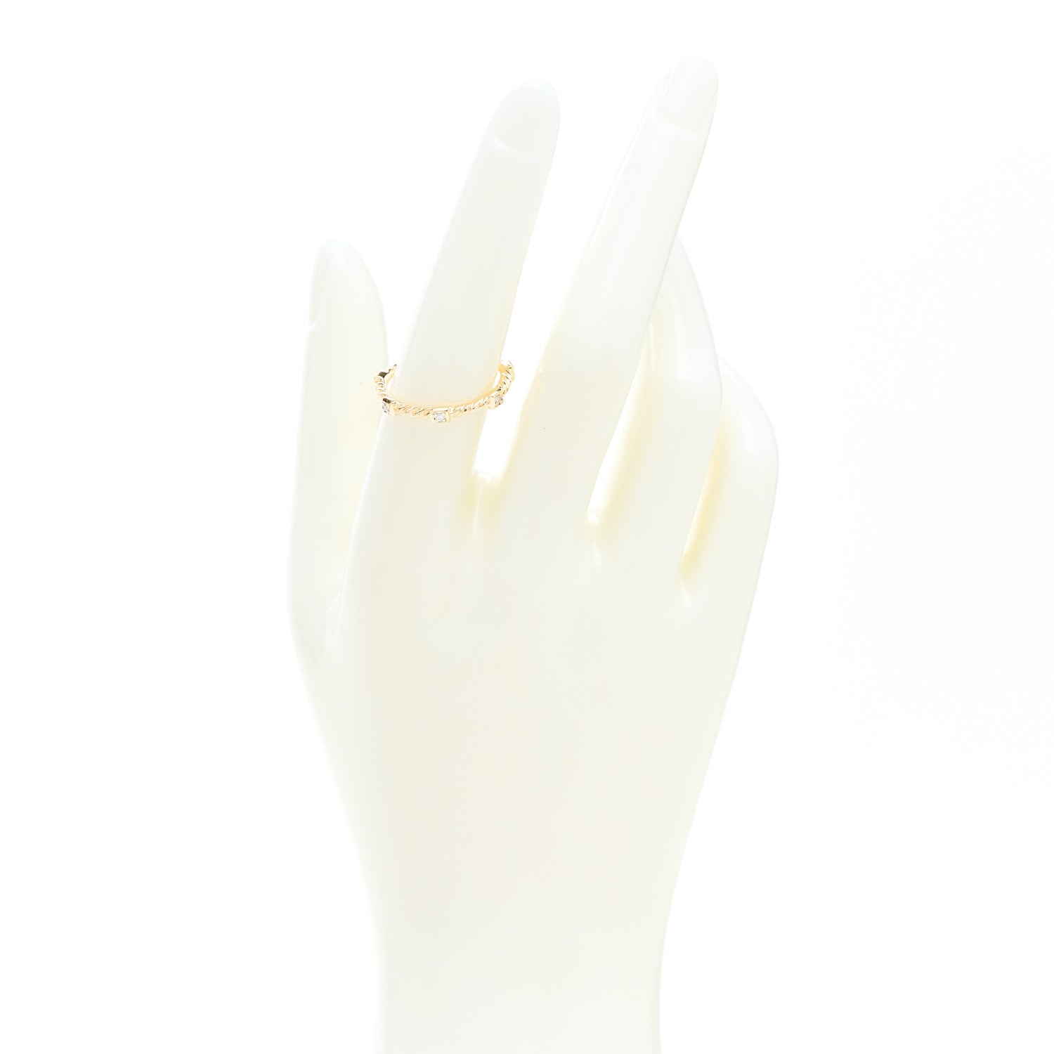 David Yurman 18K Yellow Gold Diamond Cable Collectibles Stack Ring 54 7 2 of 4