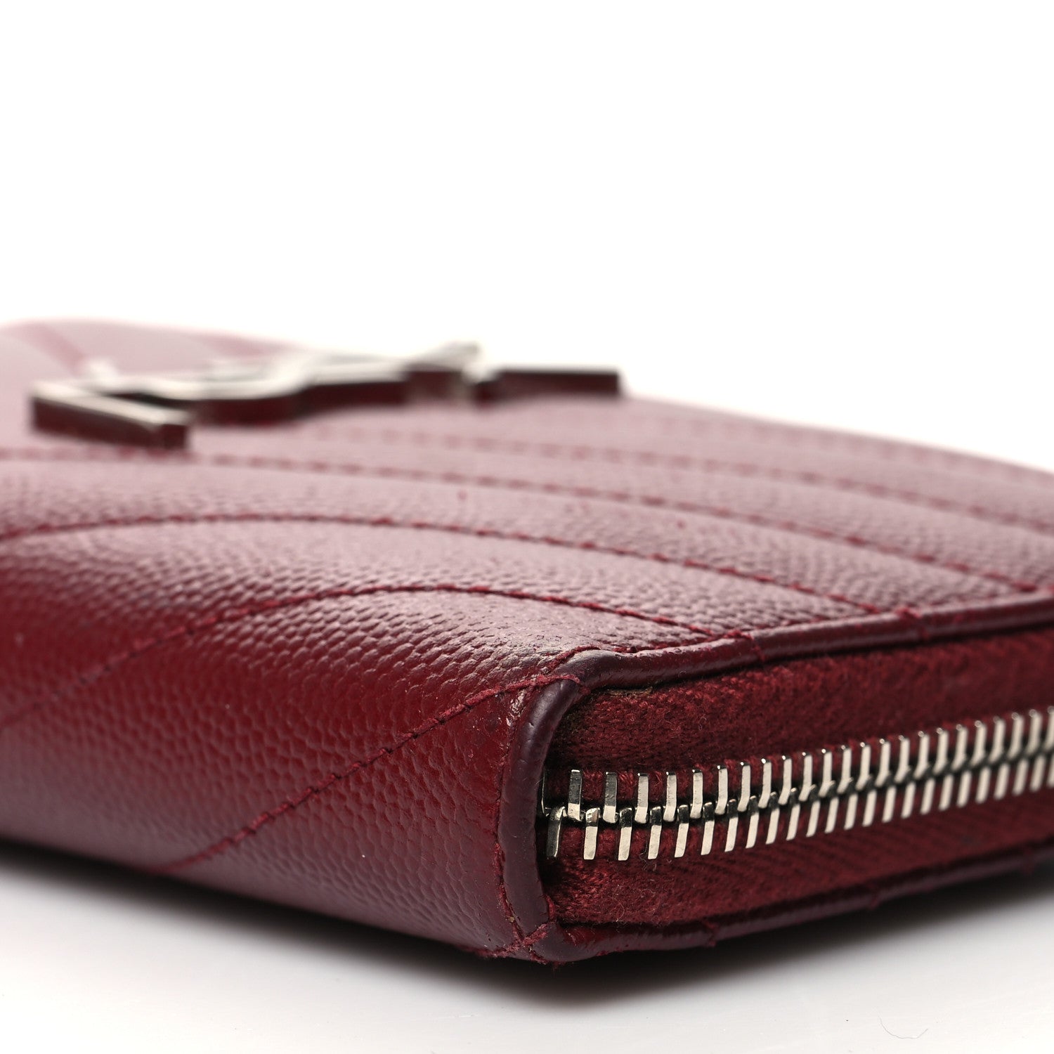 Saint Laurent Grain De Poudre Matelasse Chevron Monogram Zip Around Wallet Palissandre 9 of 11
