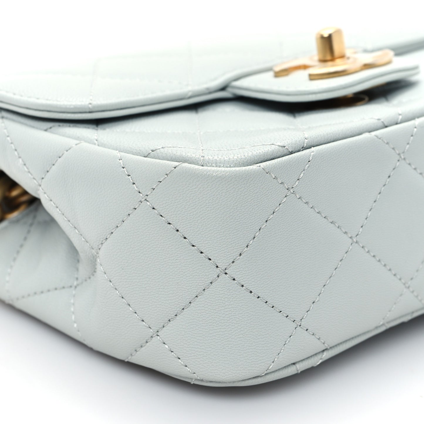 Grained Calfskin Quilted Flap Light Blue