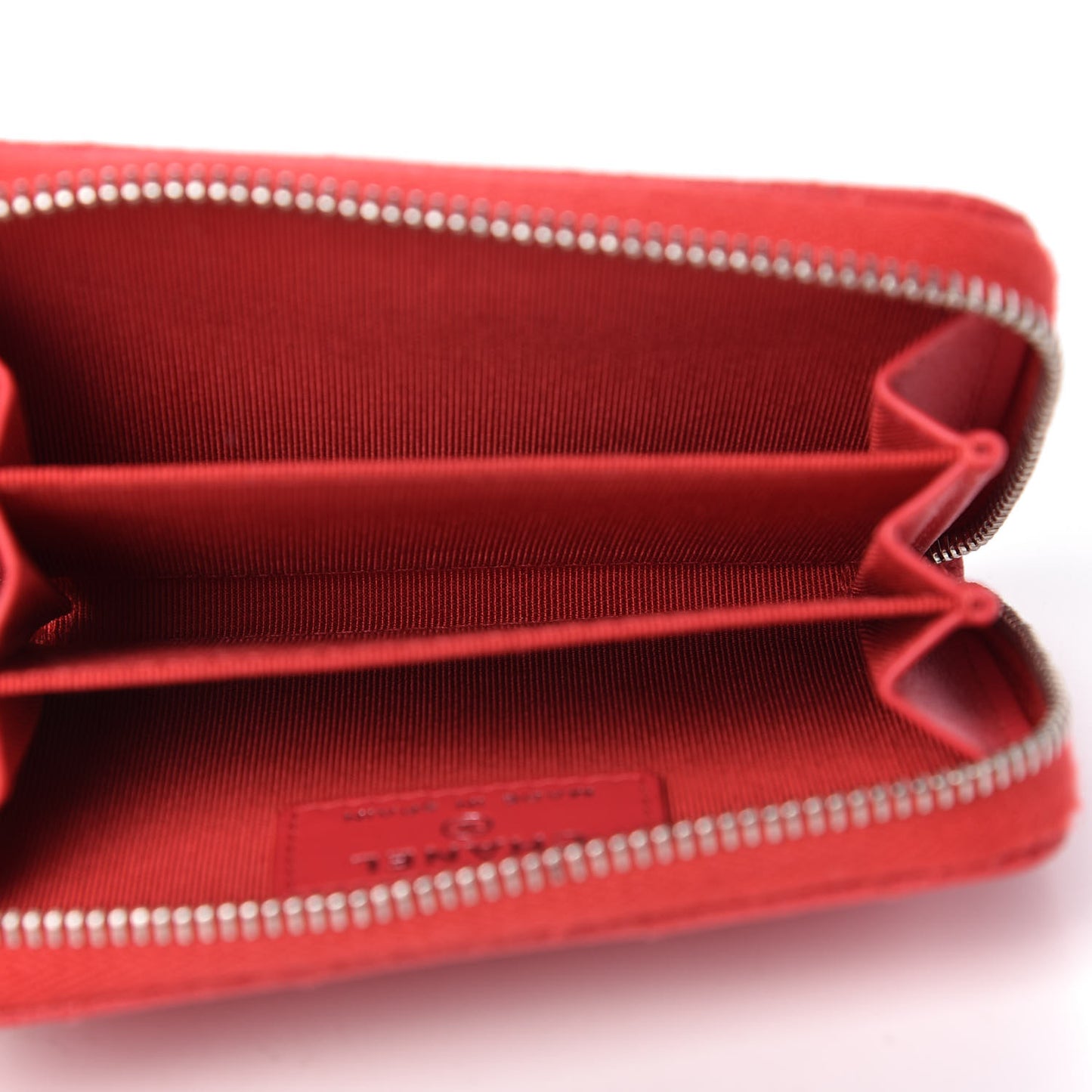 Caviar Chevron Quilted Zip Around Coin Purse Red