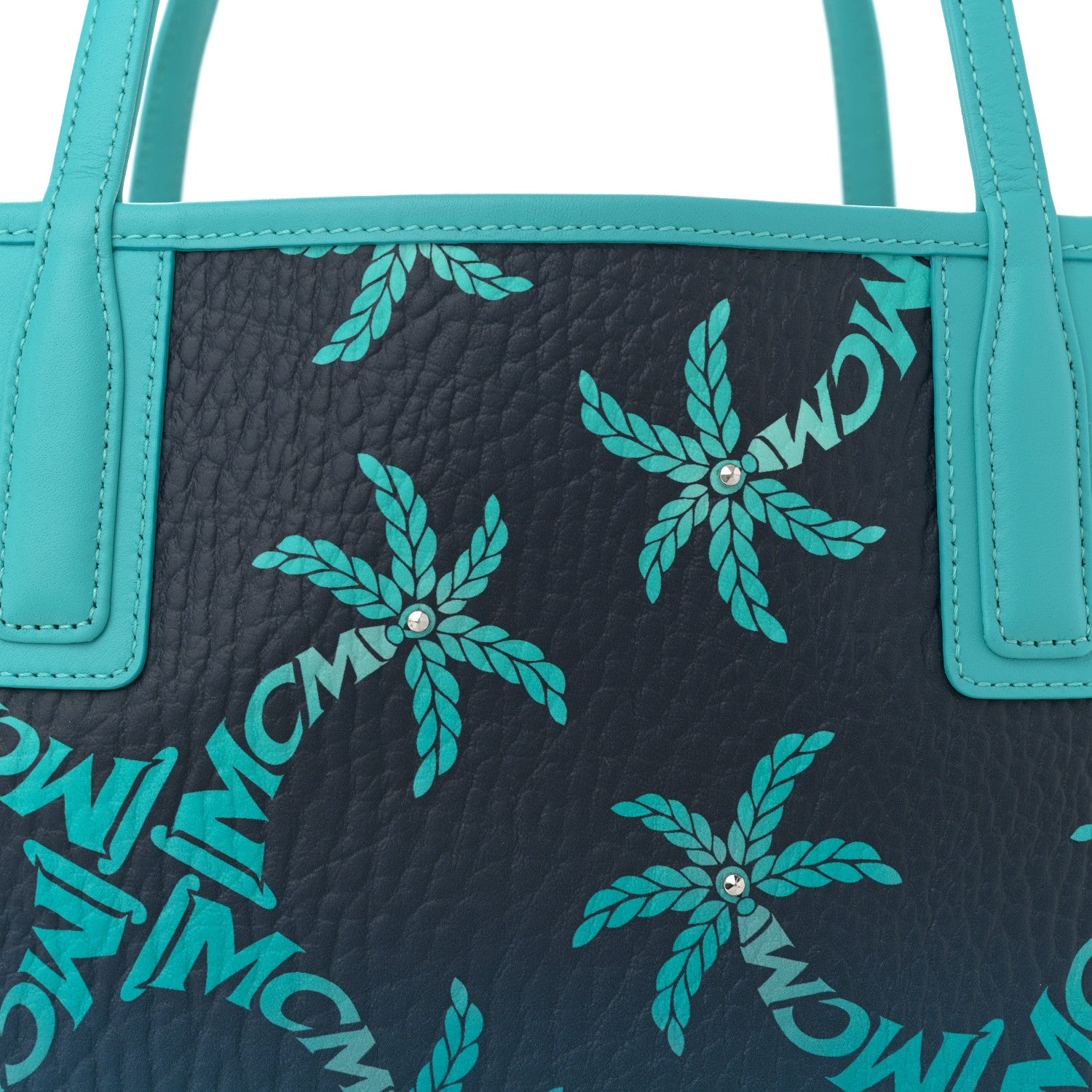 MCM Calfskin Medium Studded Palms Liz Shopper Tote Blue 8 of 10