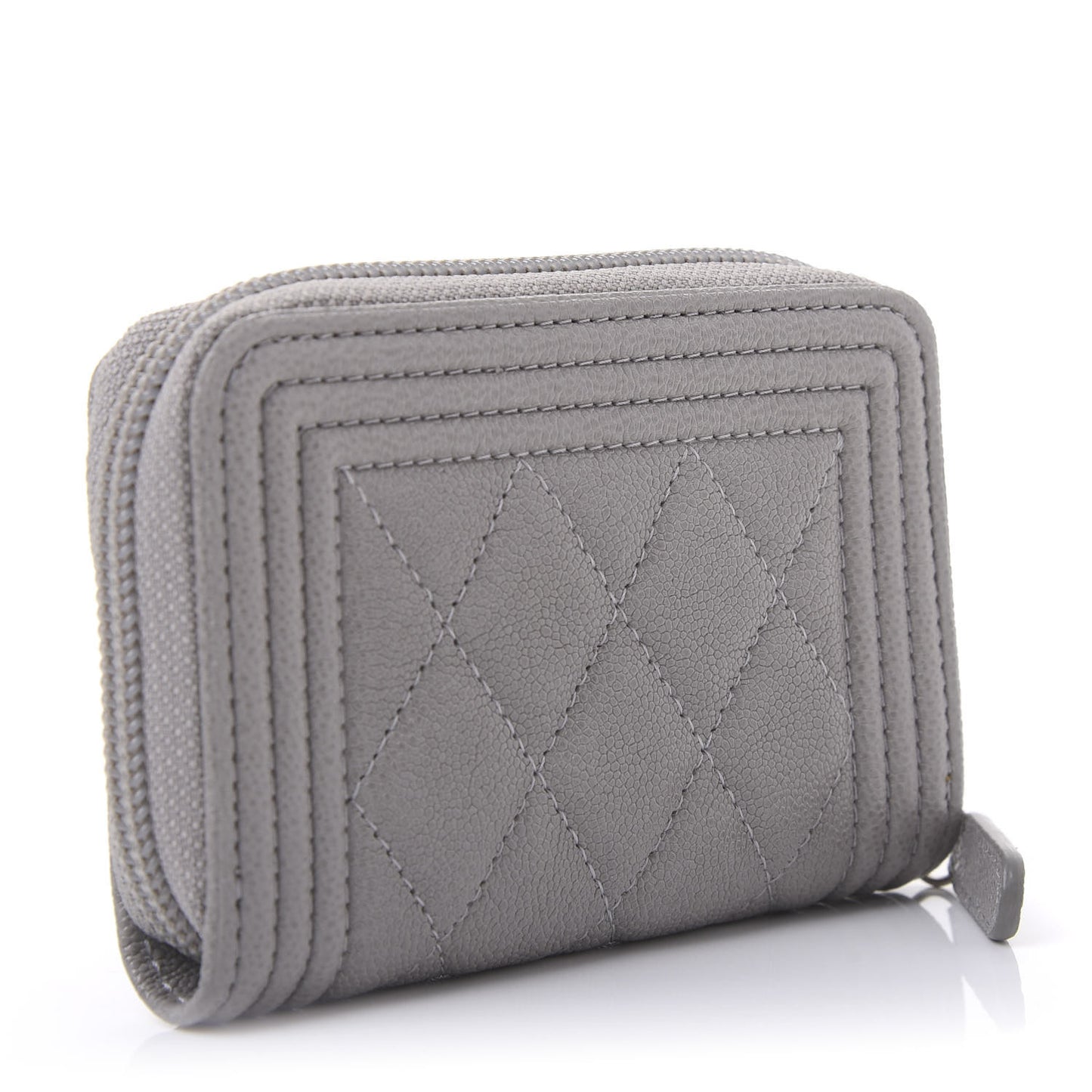 Caviar Quilted Boy Zip Around Coin Purse Wallet Grey