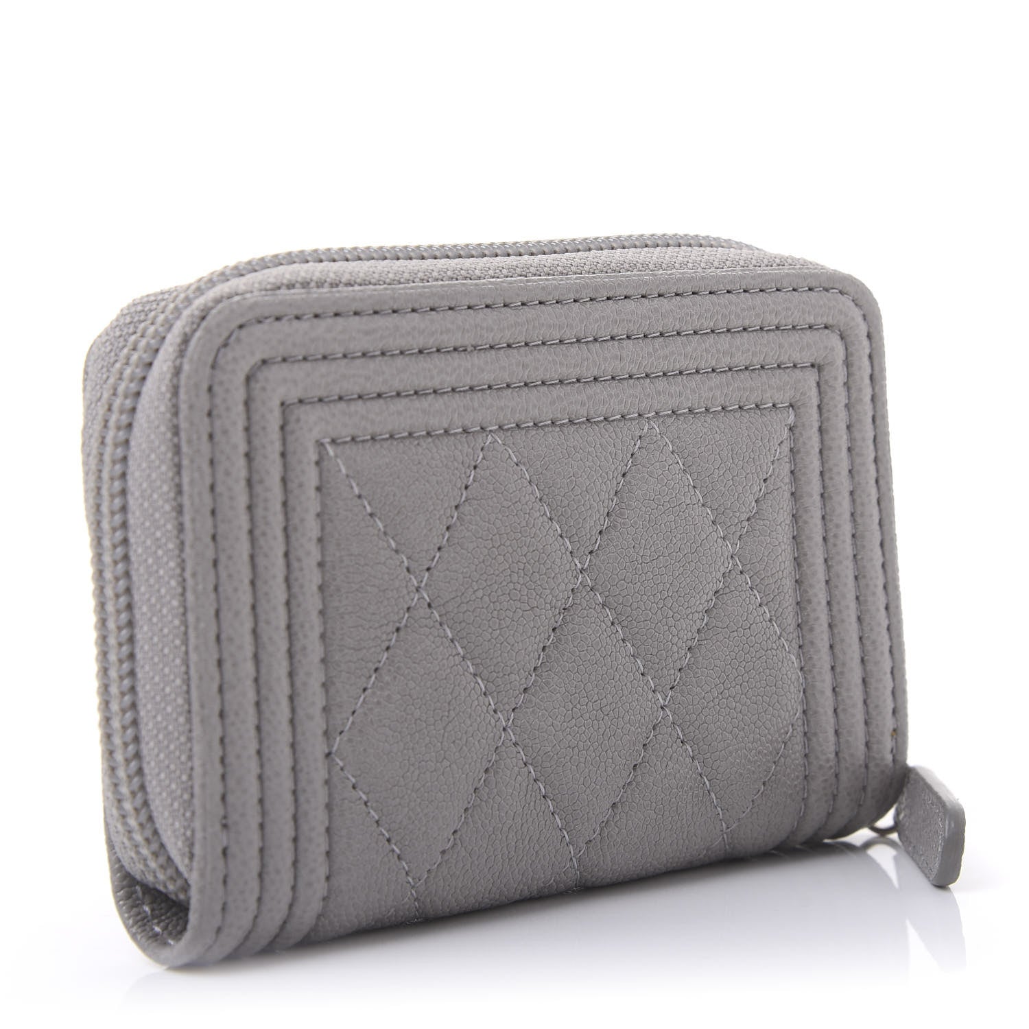Chanel Caviar Quilted Boy Zip Around Coin Purse Wallet Grey 3 of 10