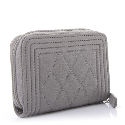 Chanel Caviar Quilted Boy Zip Around Coin Purse Wallet Grey 3 of 10