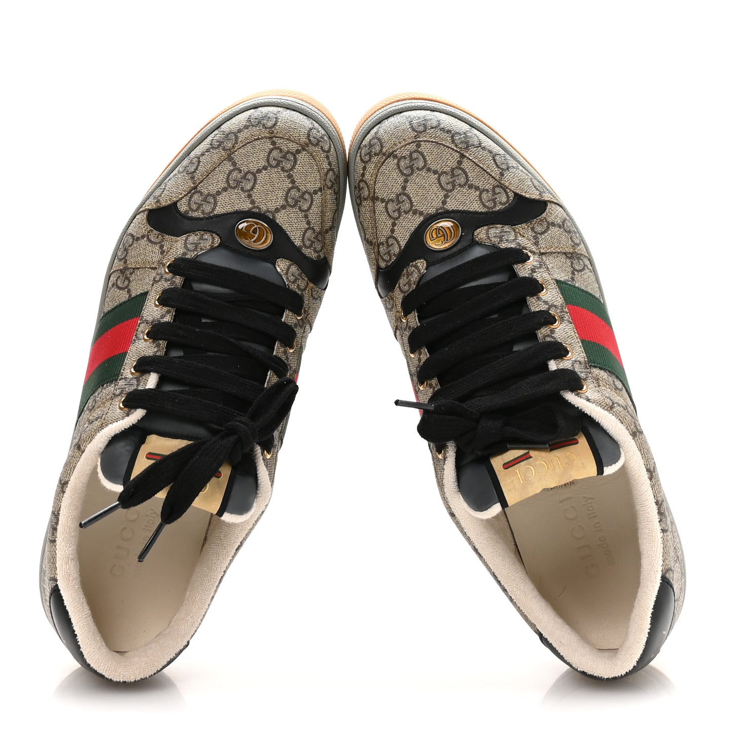 GG Supereme Monogram Miro Soft Calfskin Web Mens Screener Sneakers 9 Beige Ebony Black New Platinum