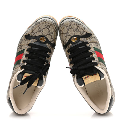 Gucci GG Supereme Monogram Miro Soft Calfskin Web Mens Screener Sneakers 9 Beige Ebony Black New Platinum 2 of 9
