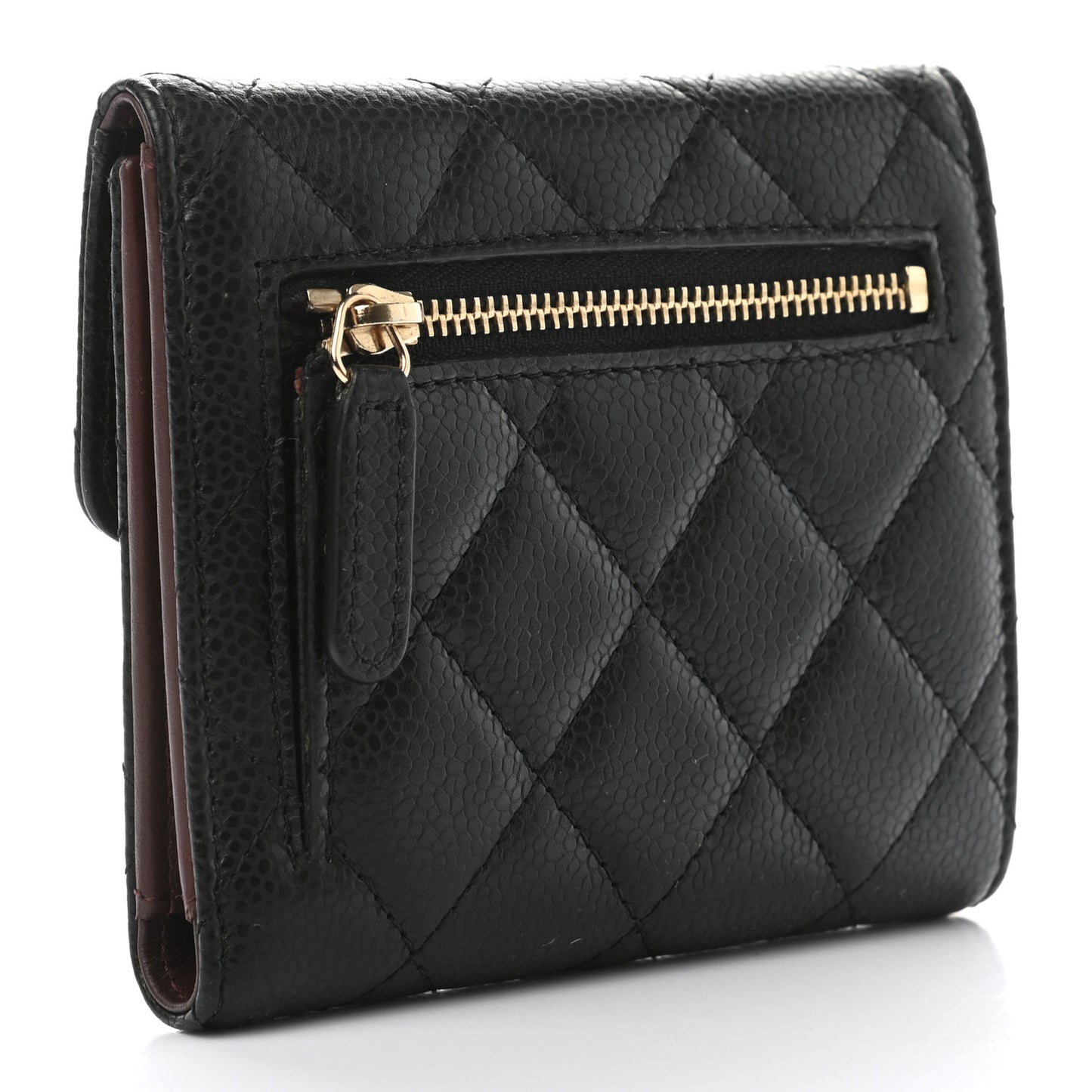 Caviar Quilted Compact Flap Wallet Black