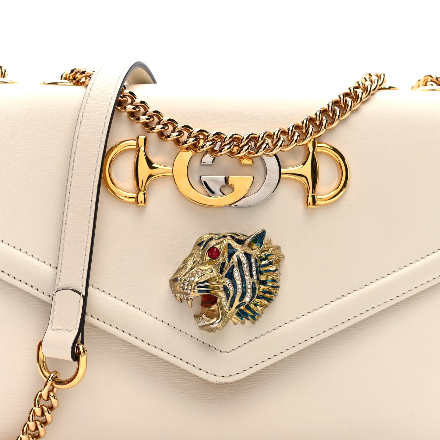 Vitello Palmellato Lux Crystal Medium Rajah Shoulder Bag Mystic White Multicolor