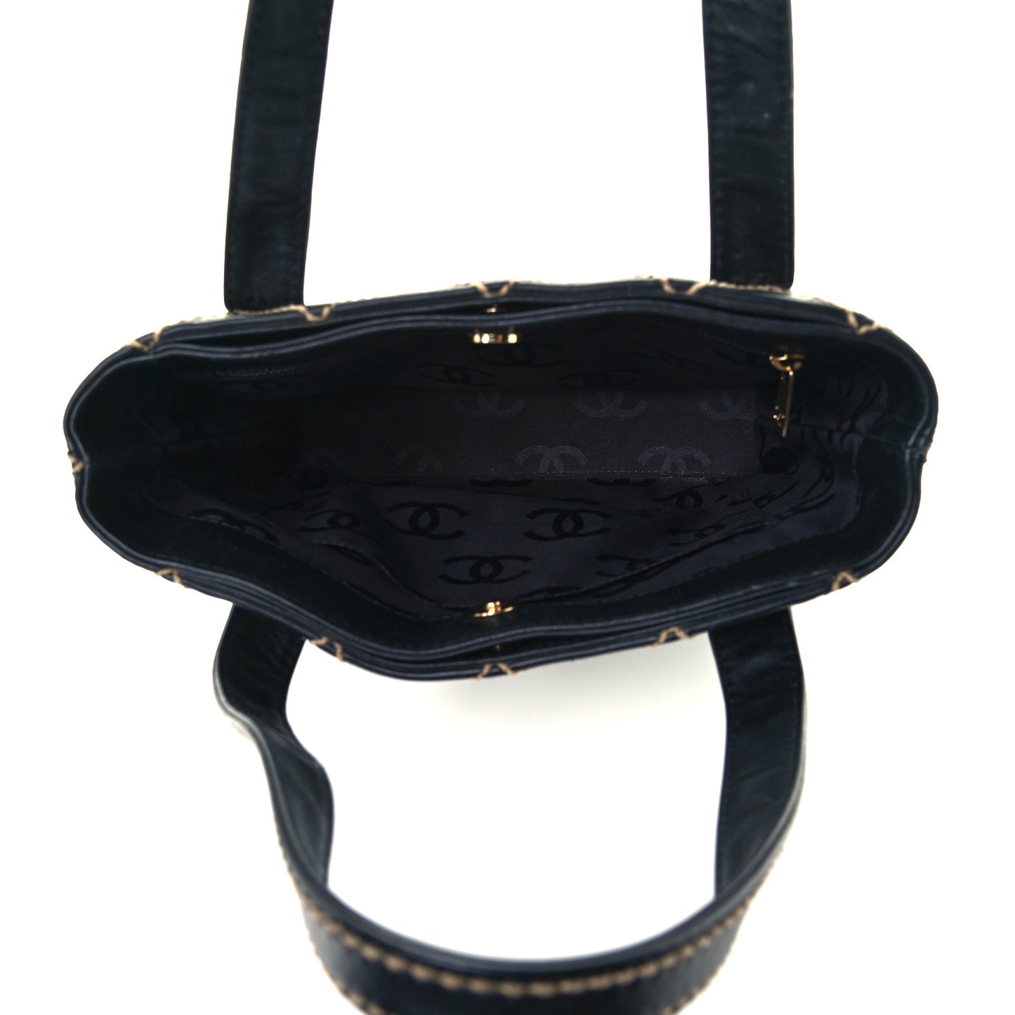 Calfskin Contrast Stitch Surpique Tote Black