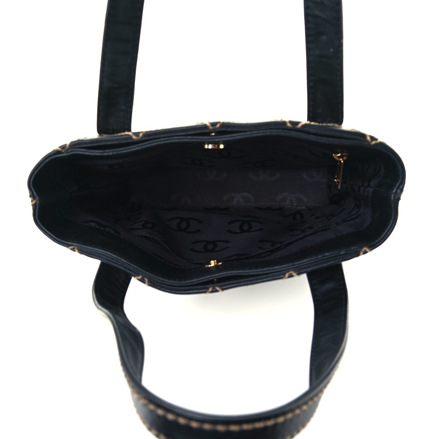 Chanel Calfskin Contrast Stitch Surpique Tote Black 5 of 10