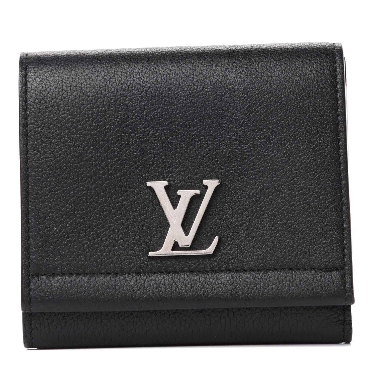 Louis Vuitton Calfskin LockMe II Compact Wallet Black 1 of 8