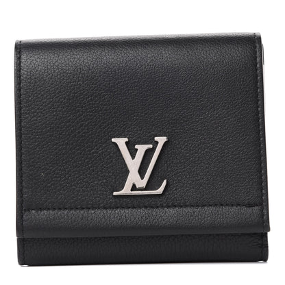 Louis Vuitton Calfskin LockMe II Compact Wallet Black 1 of 8