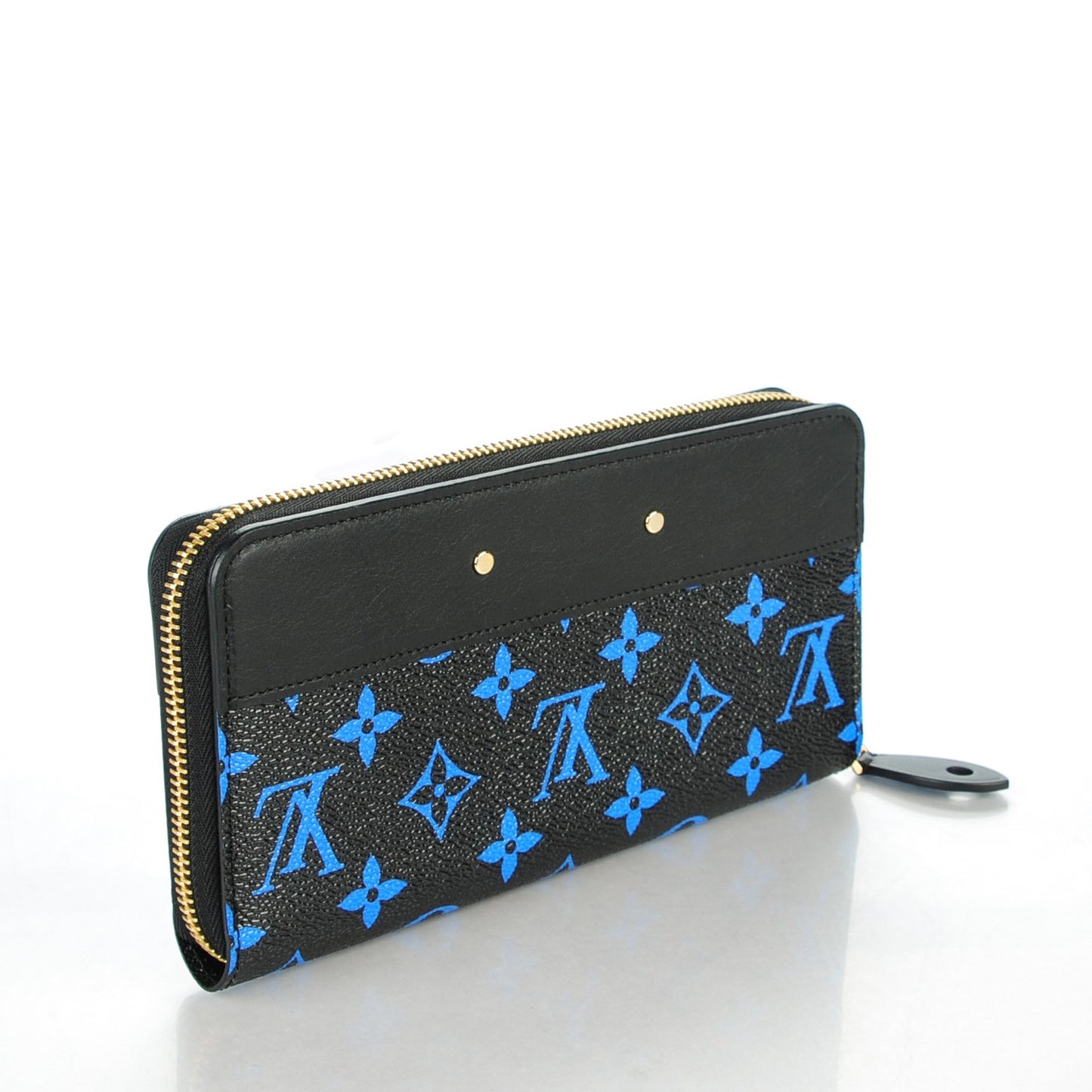 Calfskin Colored Monogram Zippy Wallet Blue Black