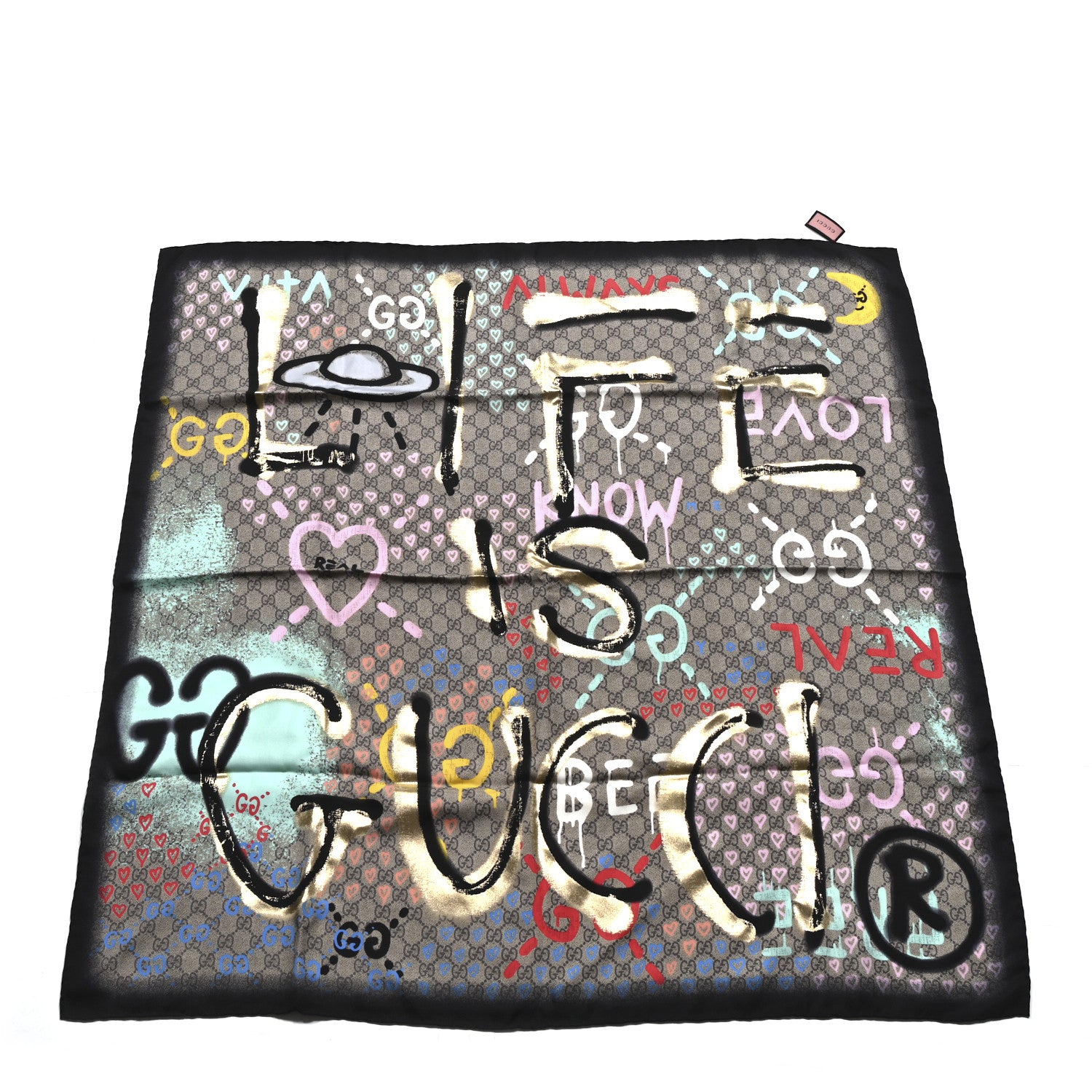 Gucci Silk Twill GG Monogram Life is Gucci Square Scarf Multicolor 1 of 3