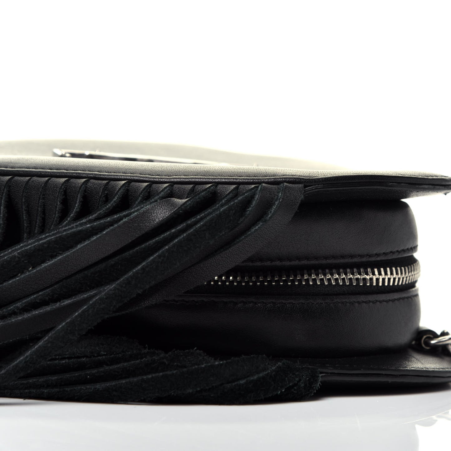 Calfskin Fringe Small Monogram Love Shoulder Bag Black