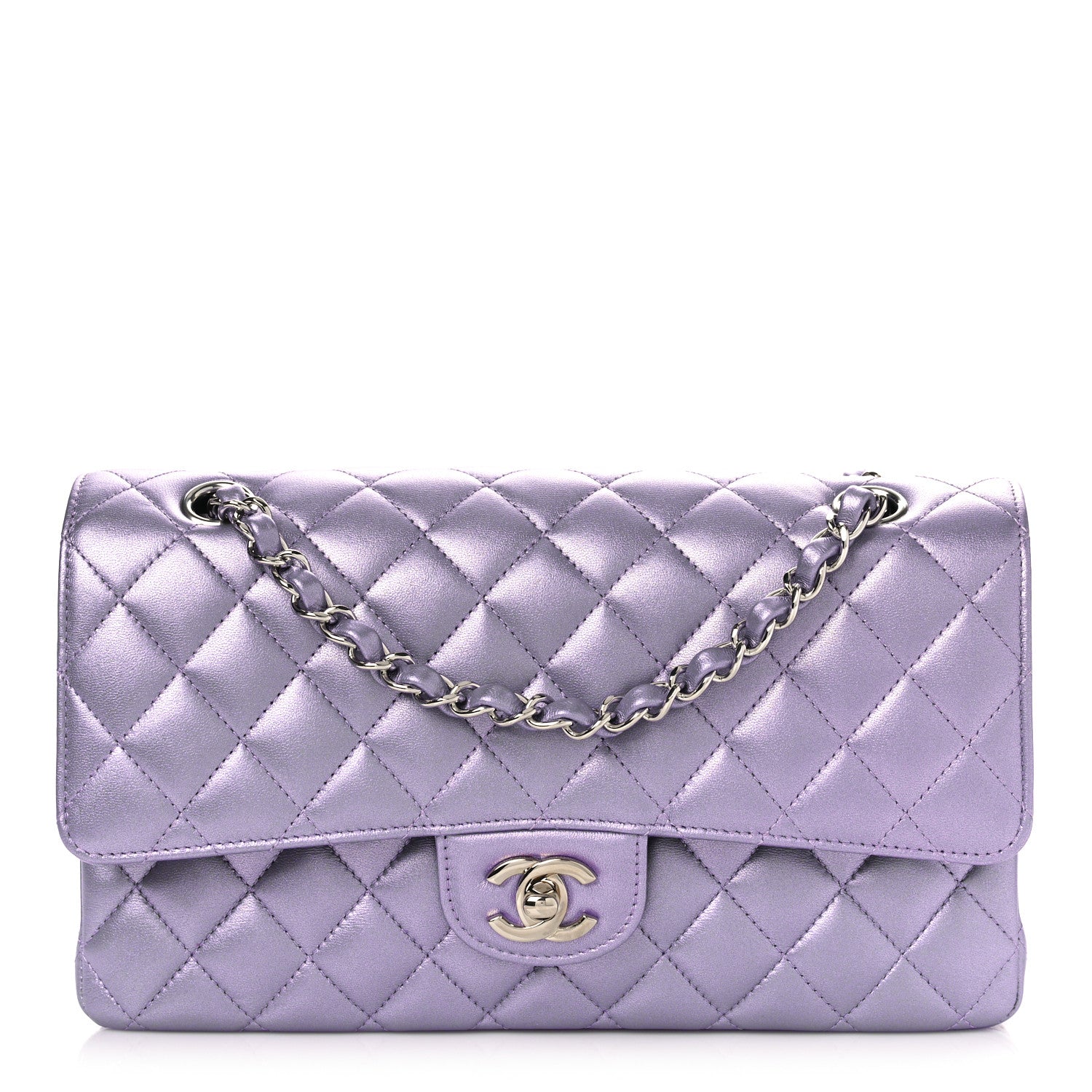 Chanel Metallic Lambskin Quilted Medium Double Flap Purple 1 of 10