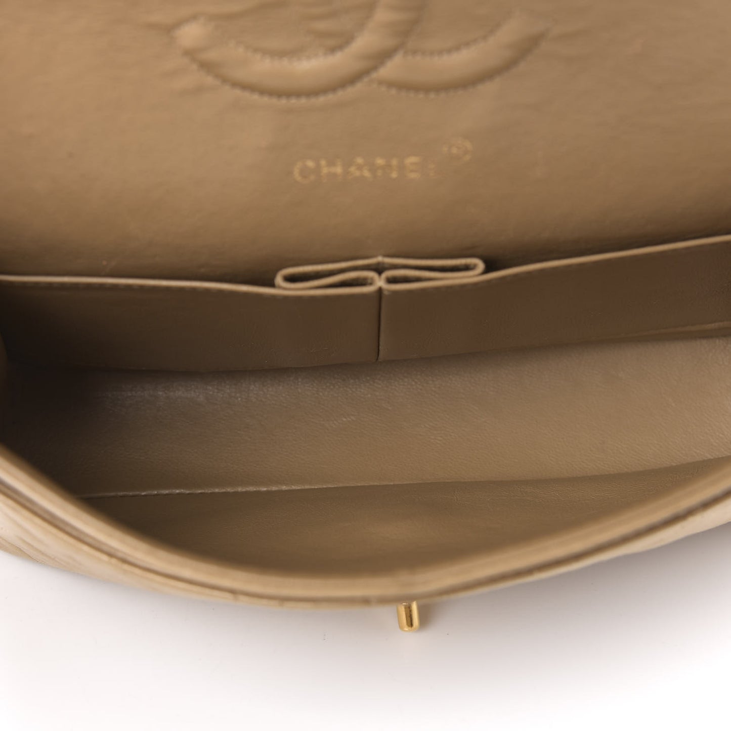 Lambskin Quilted Medium Double Flap Beige