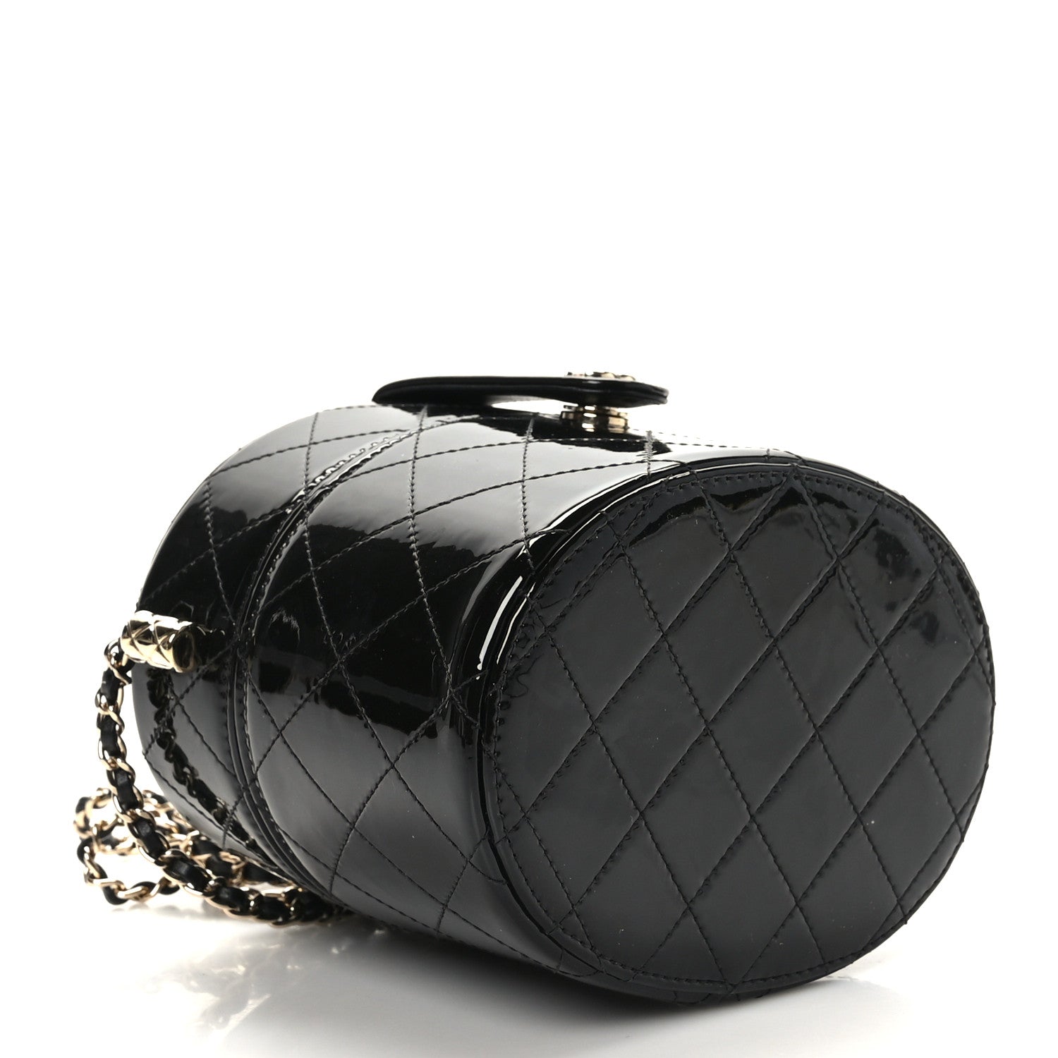 Chanel Patent Quilted Round Clutch With Chain Black 4 of 10