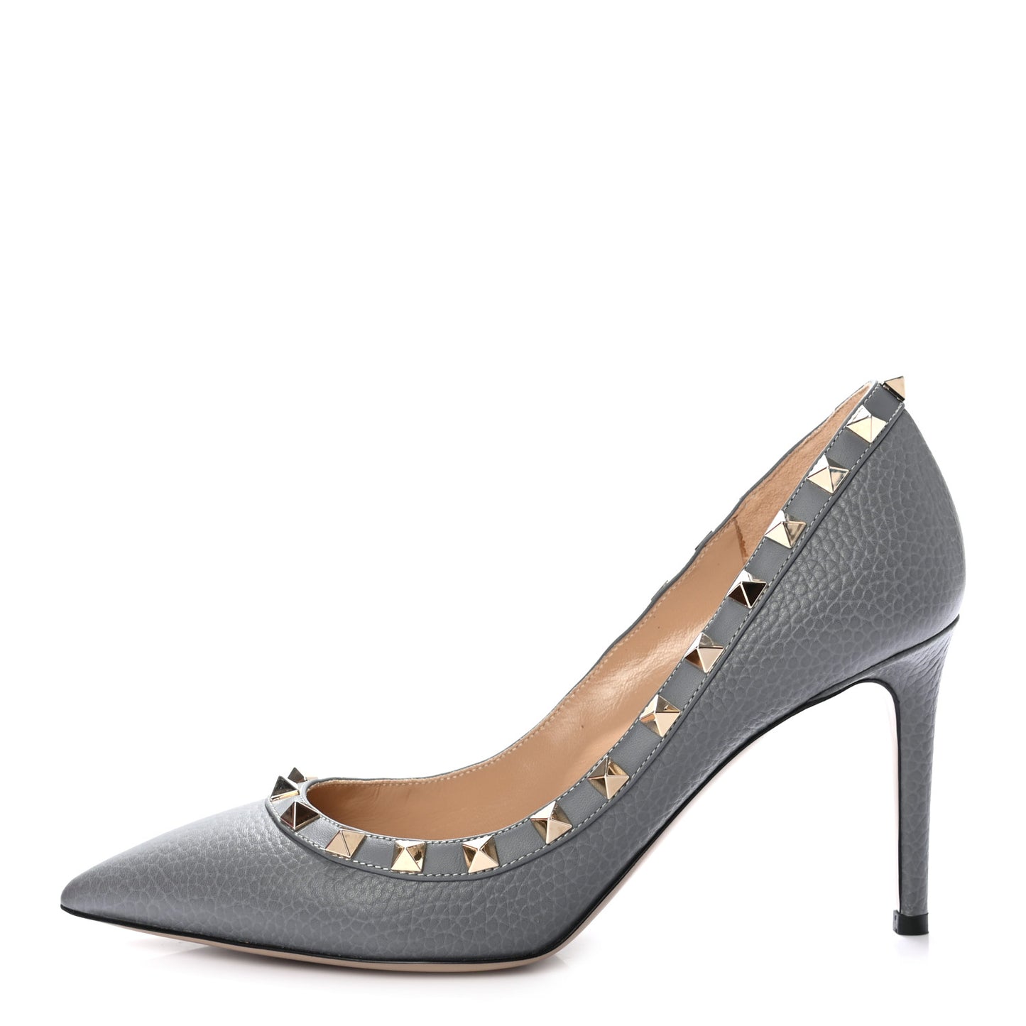 Pebbled Calfskin Rockstud 85mm Pumps 36 Light Stone