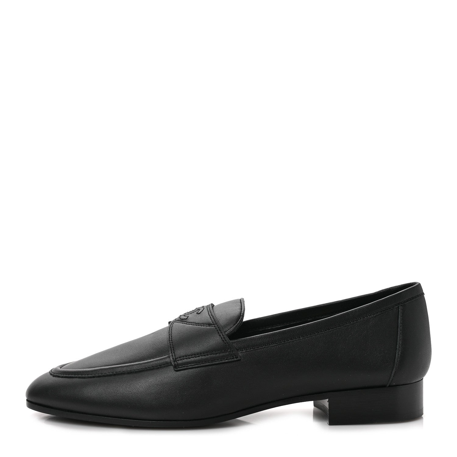 Chanel Calfskin Mens Stitched CC Loafers 39 Black 1 of 8