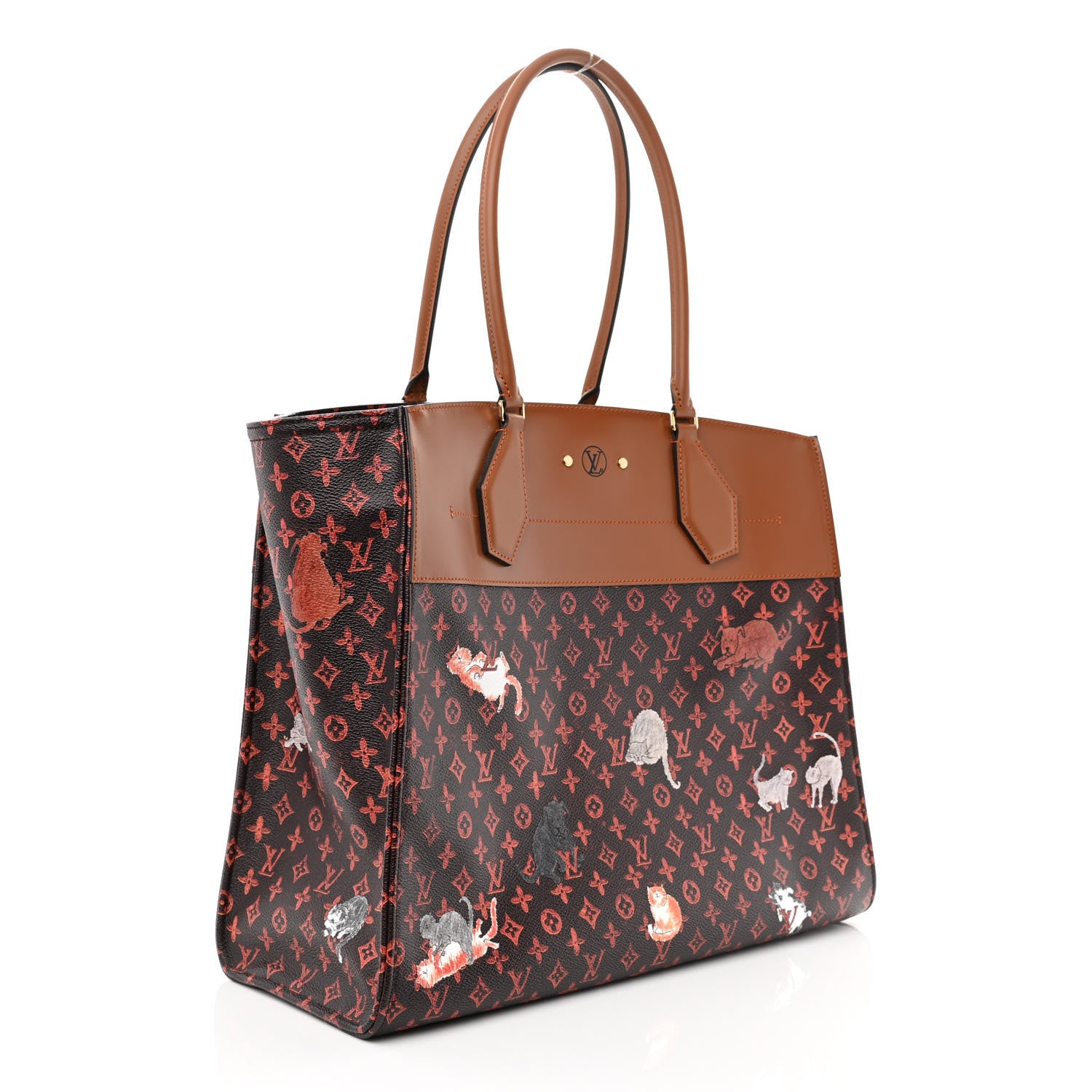 Louis Vuitton Calfskin Catogram City Steamer Cabas XXL Orange Marron 3 of 9