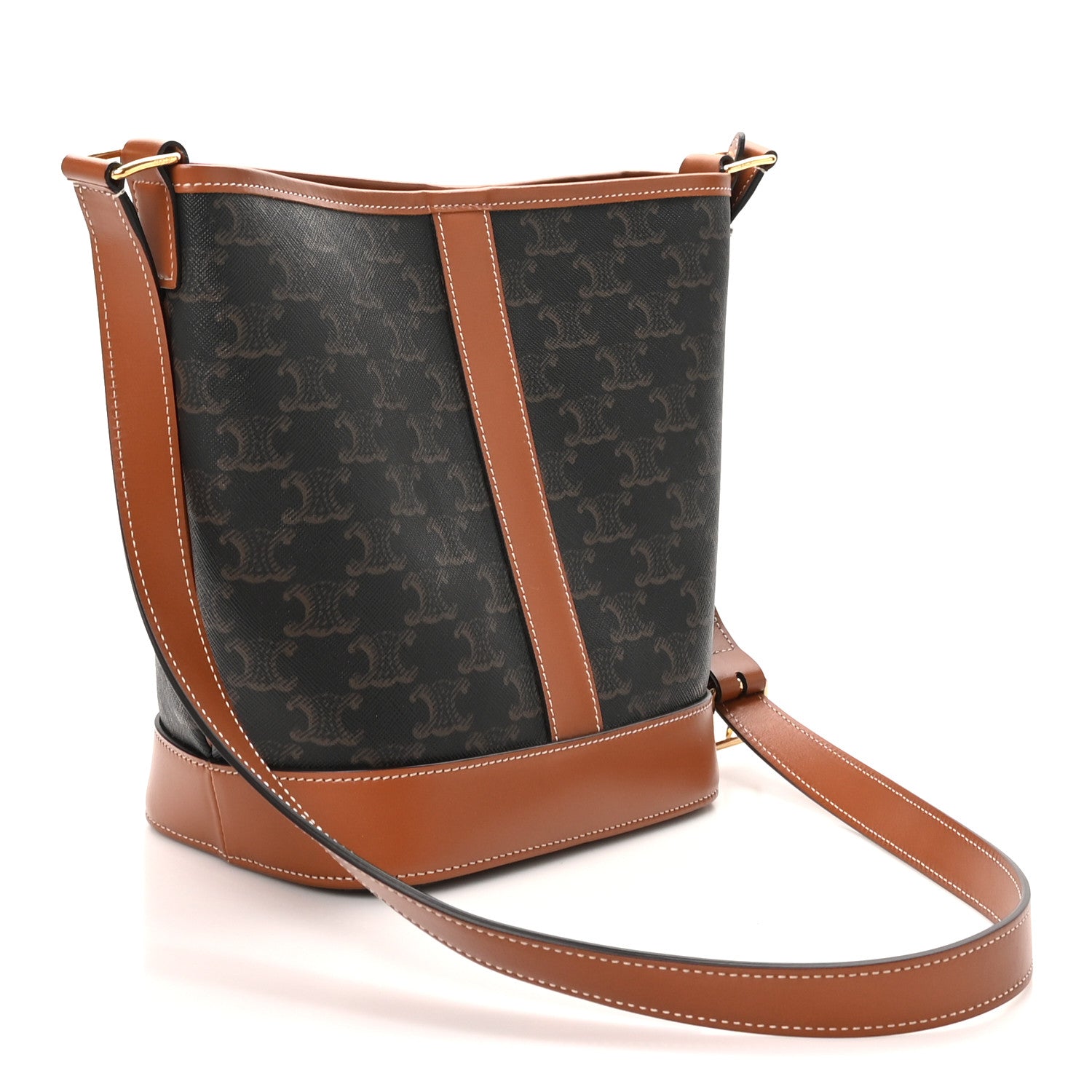 Celine Triomphe Canvas Calfskin Small Bucket Bag Tan 3 of 10