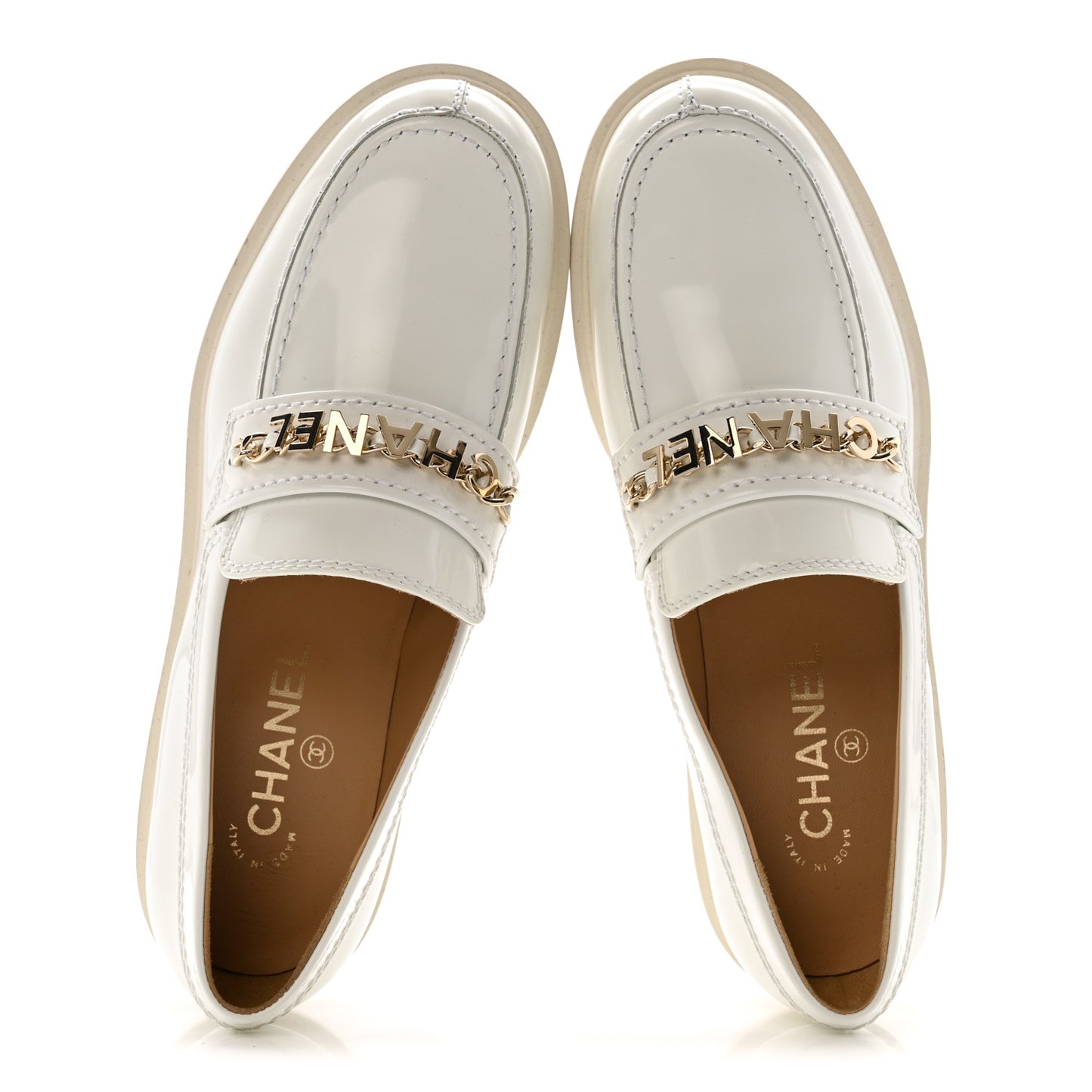 Shiny Calfskin Logo Loafers 39.5 White