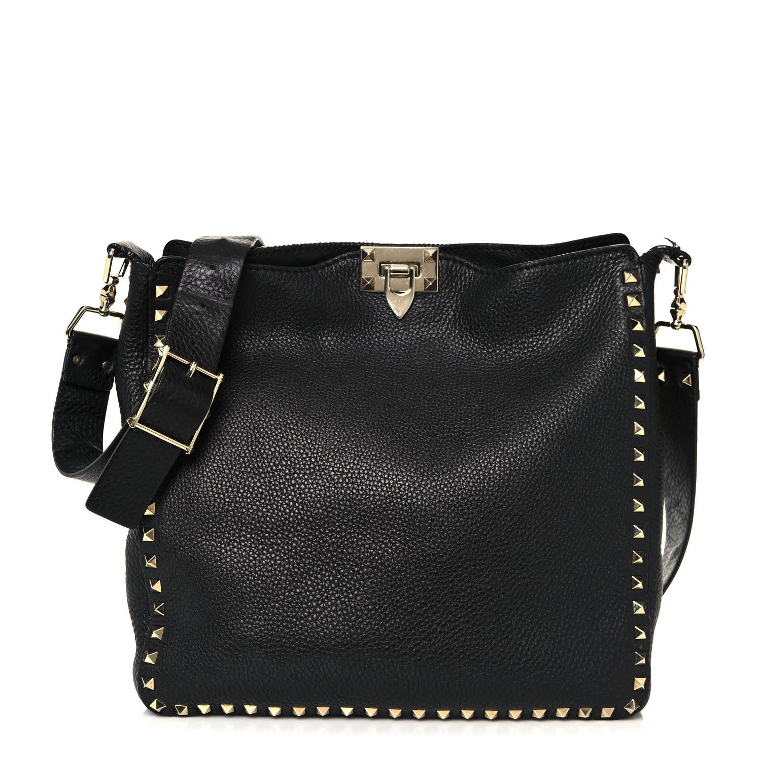 Valentino Garavani Pebbled Calfskin Large Rockstud Flip-Lock Messenger Bag Black 1 of 18