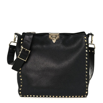 Valentino Garavani Pebbled Calfskin Large Rockstud Flip-Lock Messenger Bag Black 1 of 18