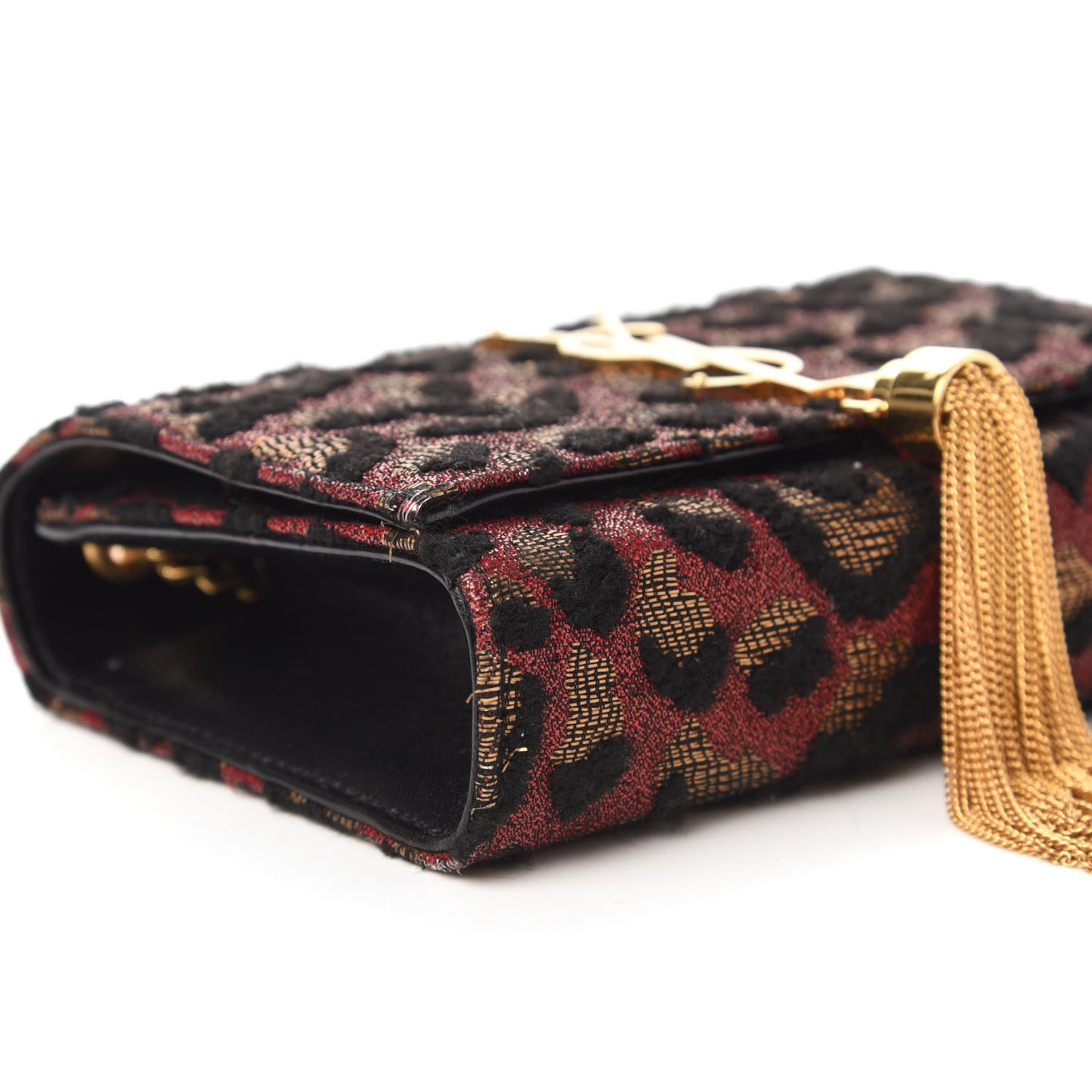Glitter Jaquard Leopard Small Monogram Kate Tassel Satchel Red Black