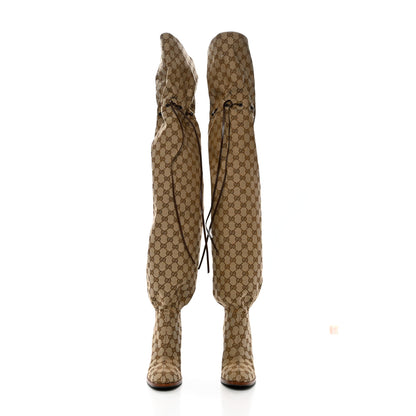 Gucci Monogram Over the Knee Boots 39 Beige Ebony 2 of 7