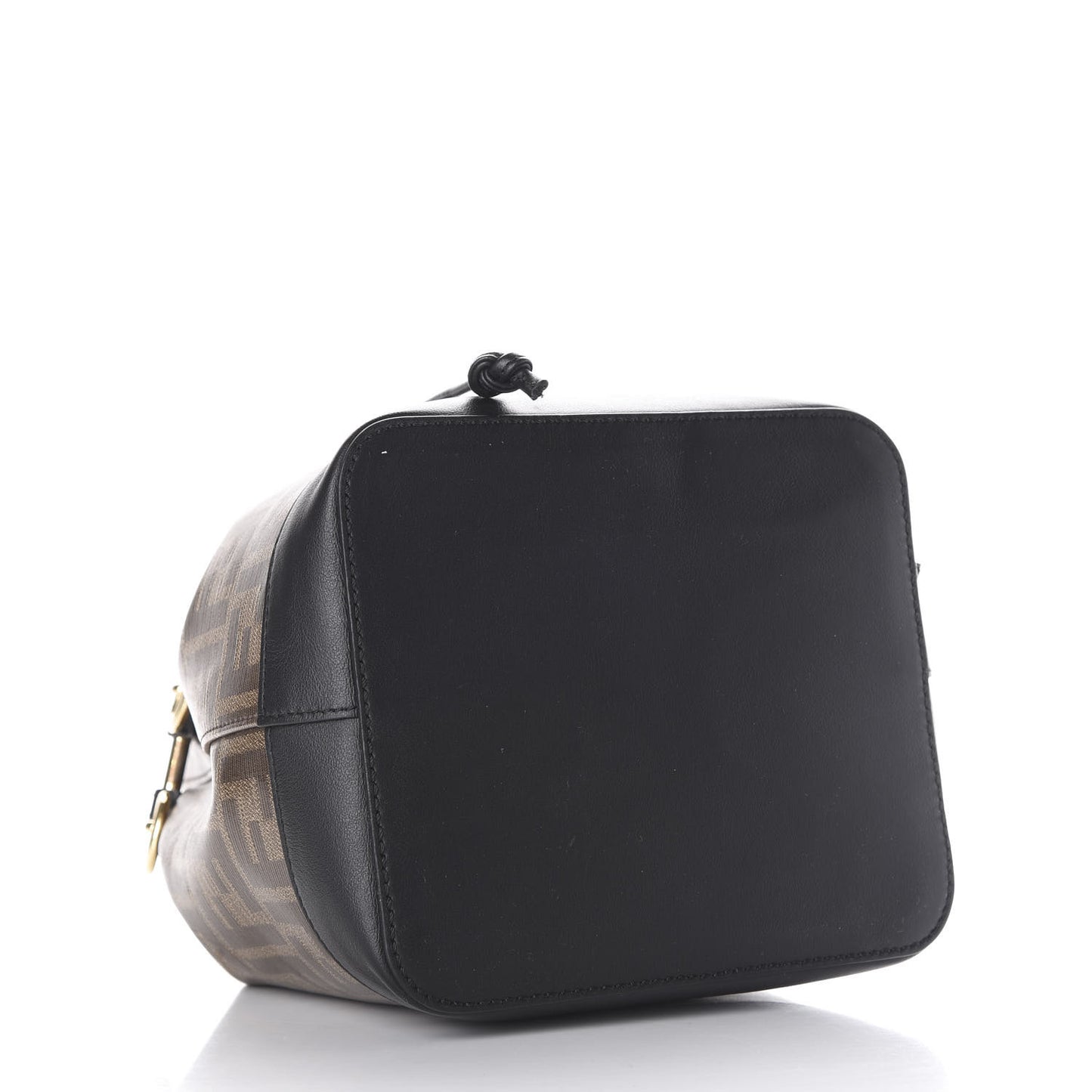 Glazed Fabric Vitello Grace F is Fendi FF 1974 Stamp Patch Grande Mon Tresor Bucket Bag Mogano Panna Black