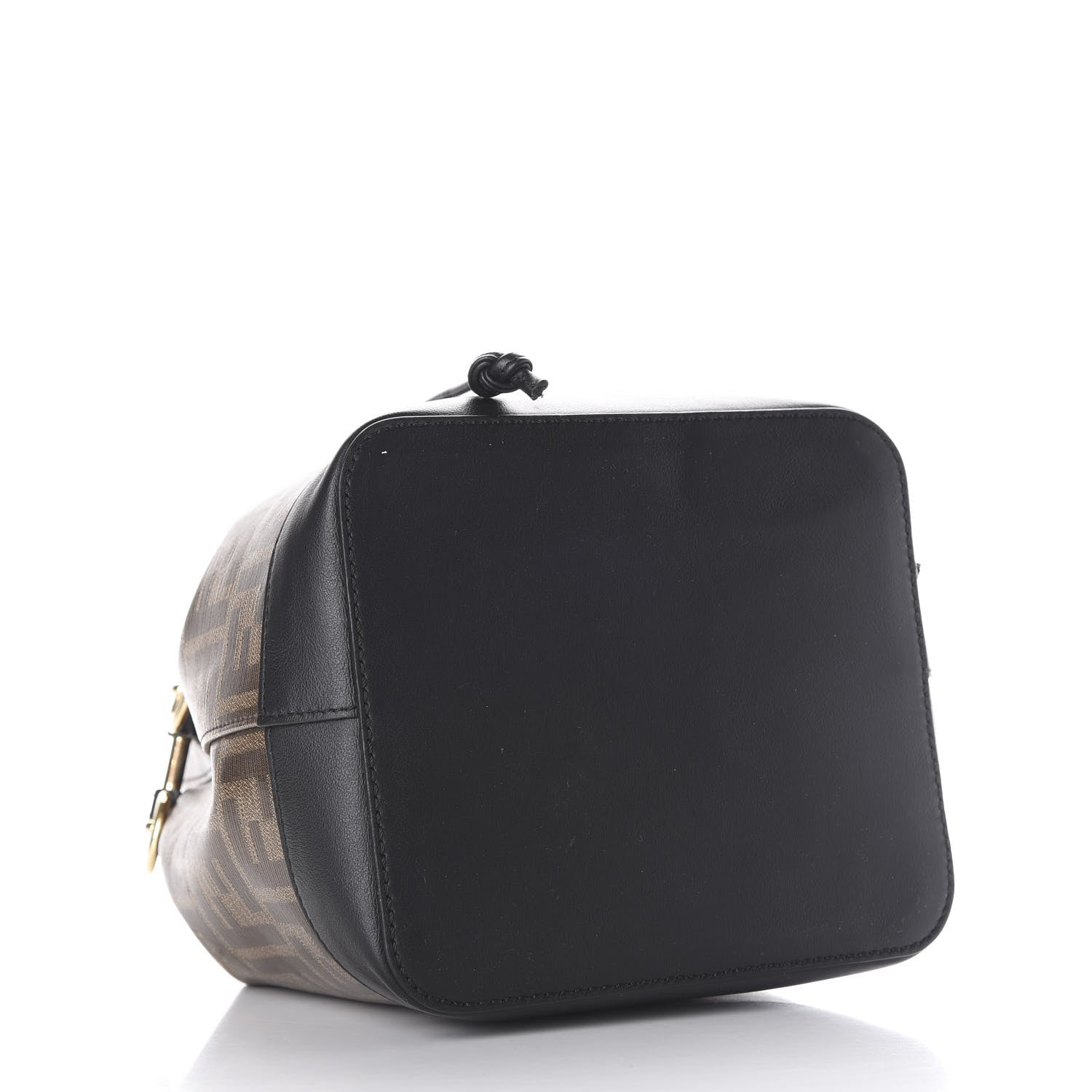 Fendi Glazed Fabric Vitello Grace F is Fendi FF 1974 Stamp Patch Grande Mon Tresor Bucket Bag Mogano Panna Black 3 of 10