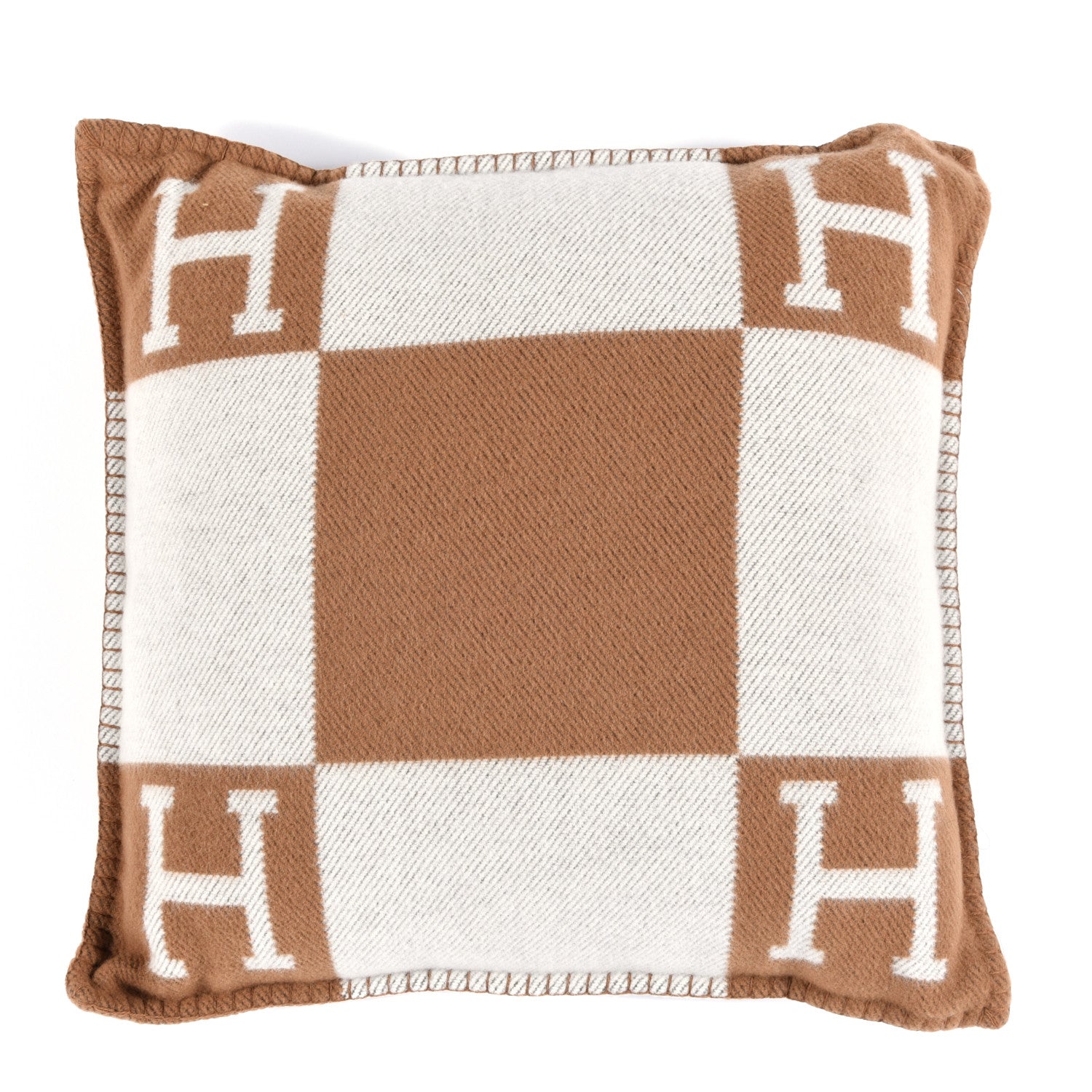 Hermes Wool Cashmere Avalon Pillow PM Ecru Camel 2 of 3