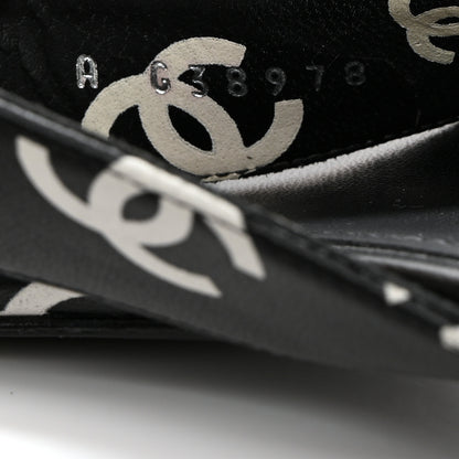 Chanel Printed Lambskin Coco Beach Thong Sandals 37 Black White 7 of 9