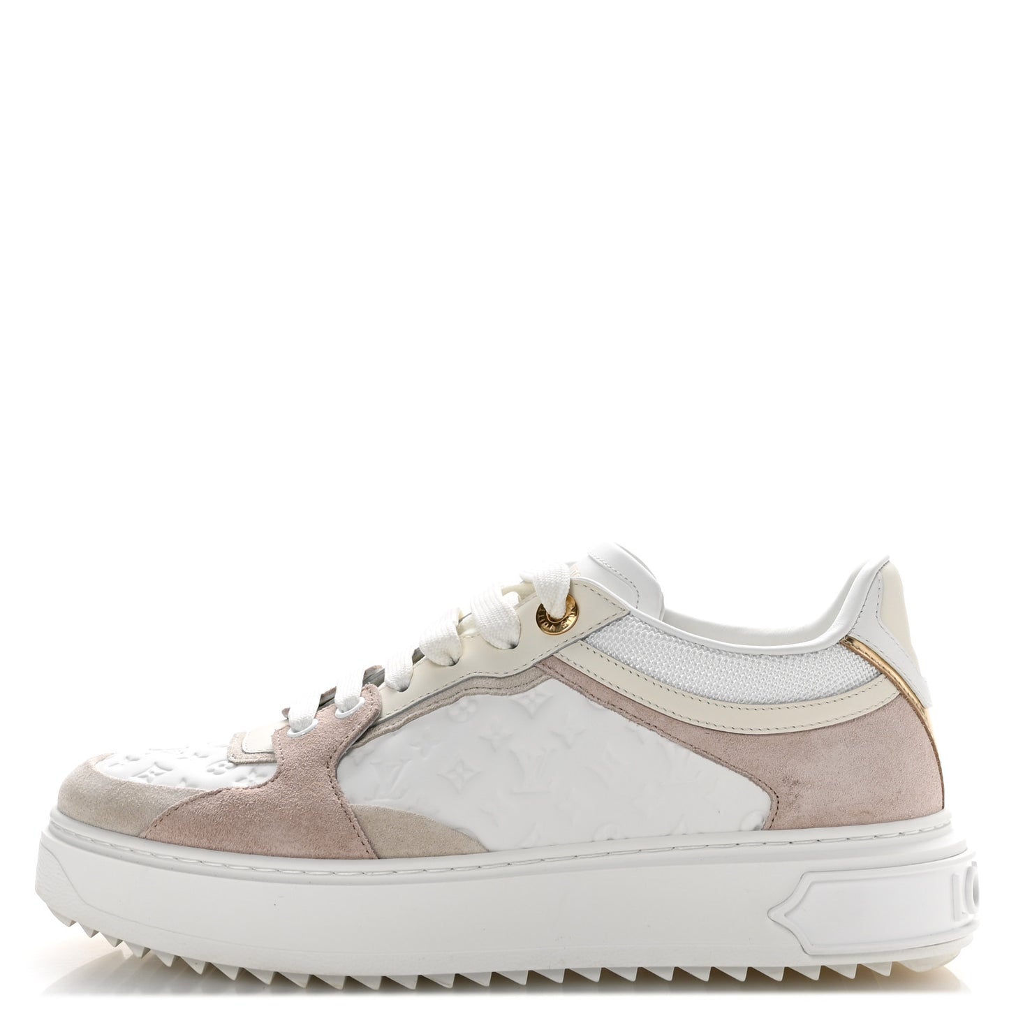 Suede Calfskin Monogram Embossed Time Out Sneakers 37 Rose Poudre