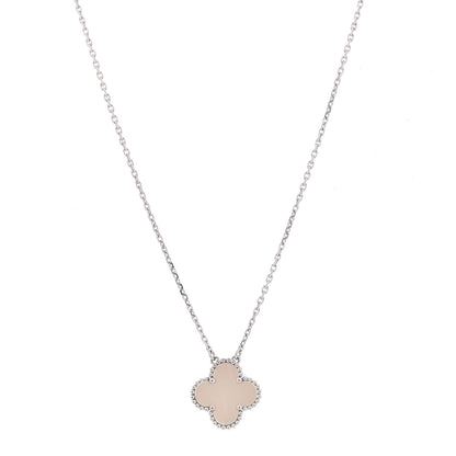 Van Cleef & Arpels 18K White Gold Mother of Pearl Vintage Alhambra Pendant Necklace 1 of 10
