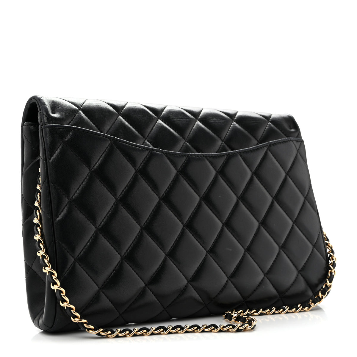 Lambskin Quilted Clutch with Chain Flap Black