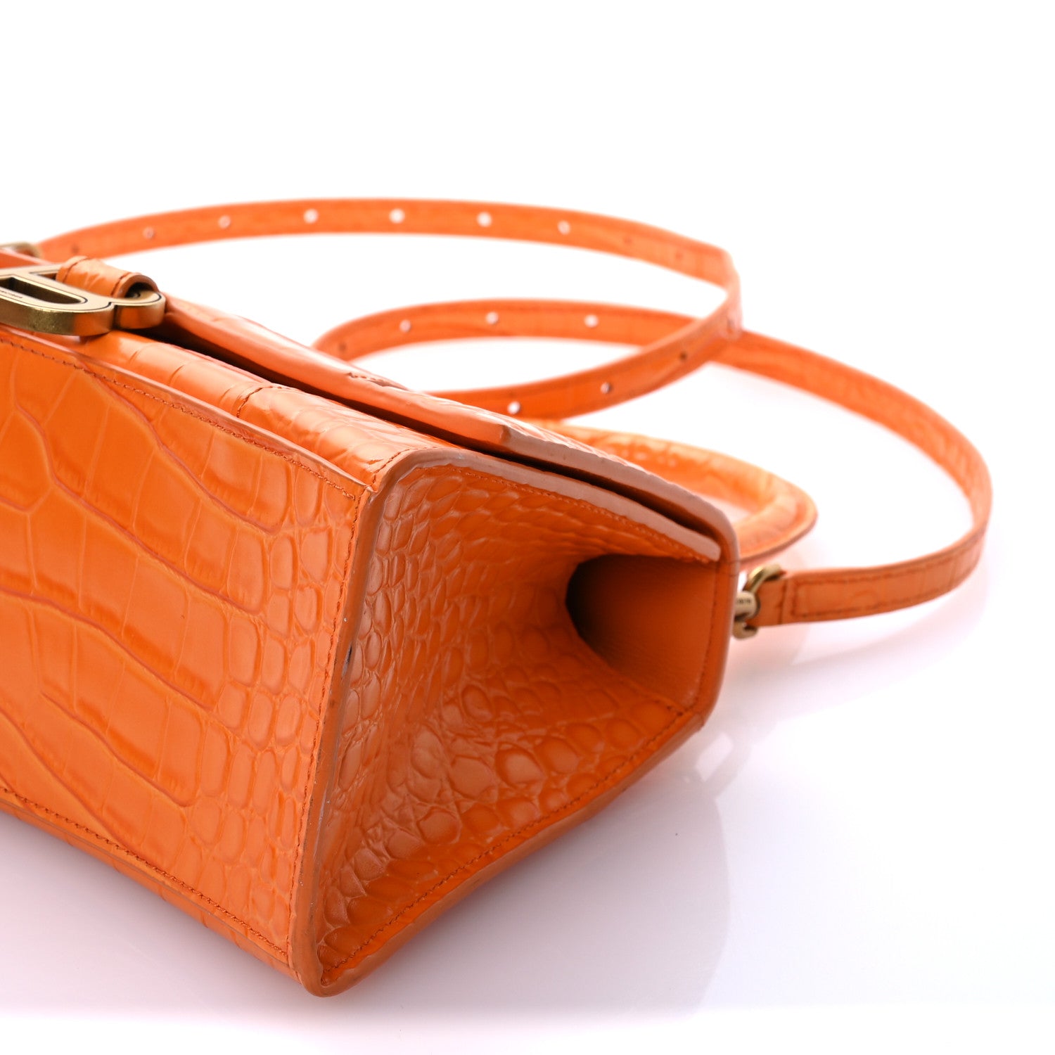 Balenciaga Shiny Calfskin Crocodile Embossed Small Hourglass Top Handle Bag Orange 10 of 11