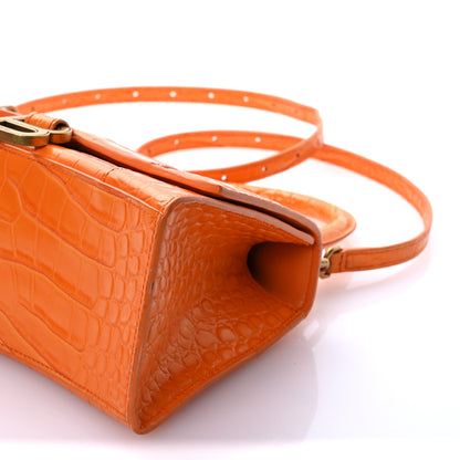 Balenciaga Shiny Calfskin Crocodile Embossed Small Hourglass Top Handle Bag Orange 10 of 11