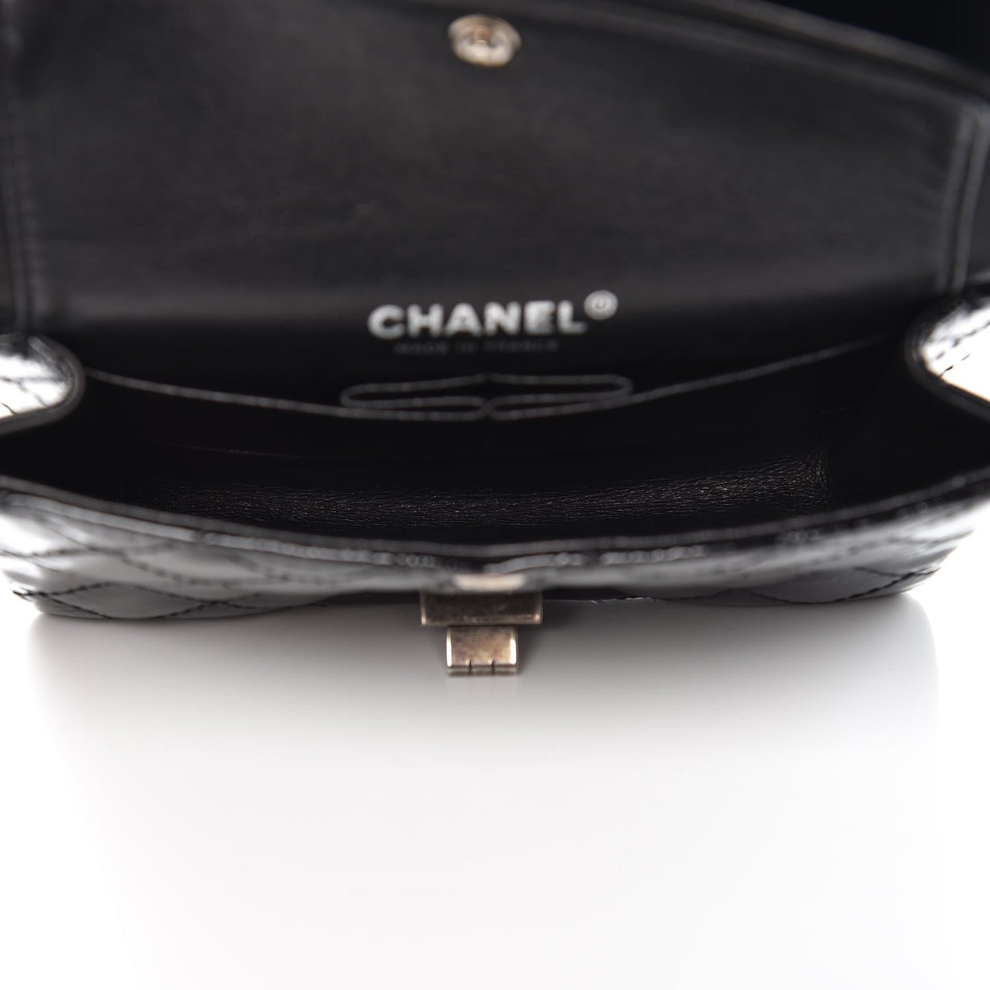Patent Quilted Reissue Flap Clutch Bag Black
