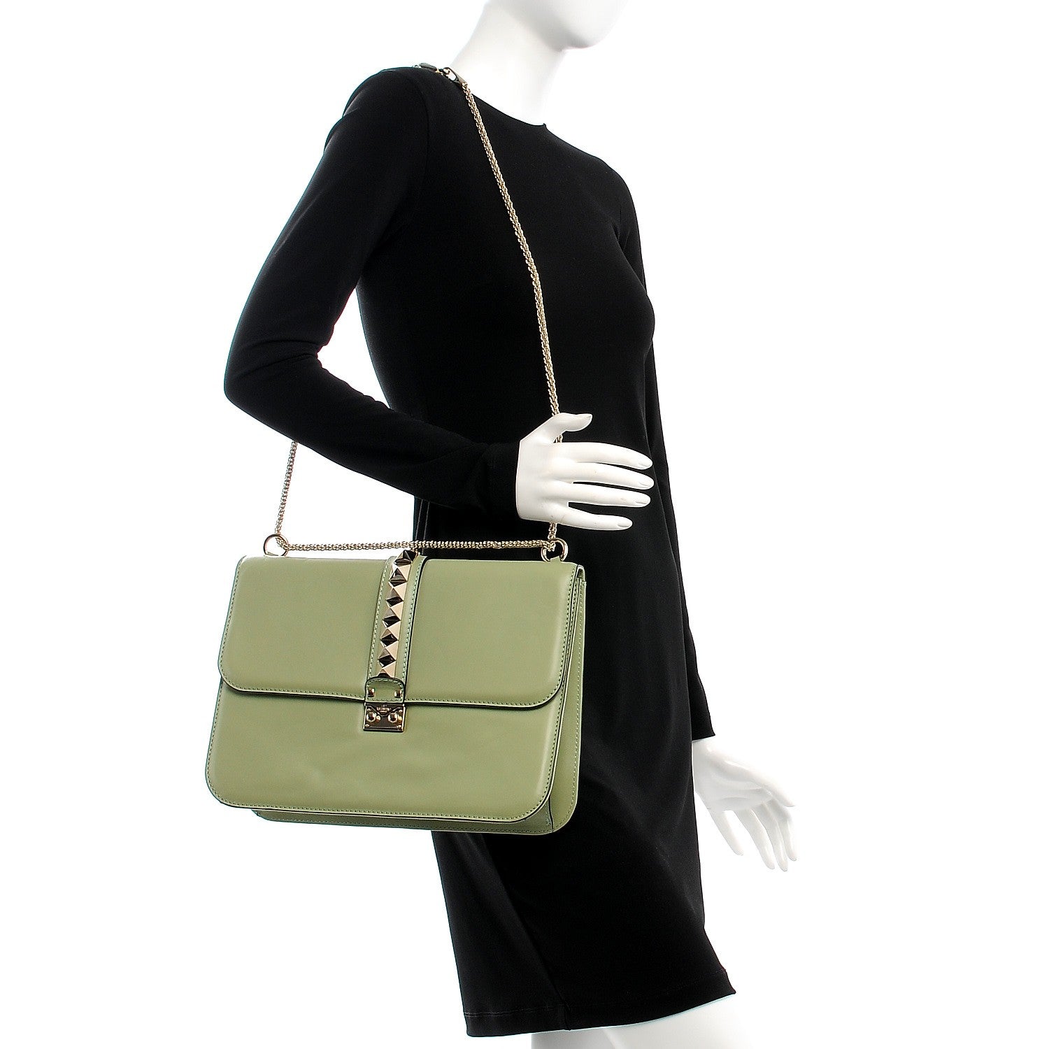 Valentino Garavani Vitello Large Glam Lock Rockstud Flap Light Green 2 of 10