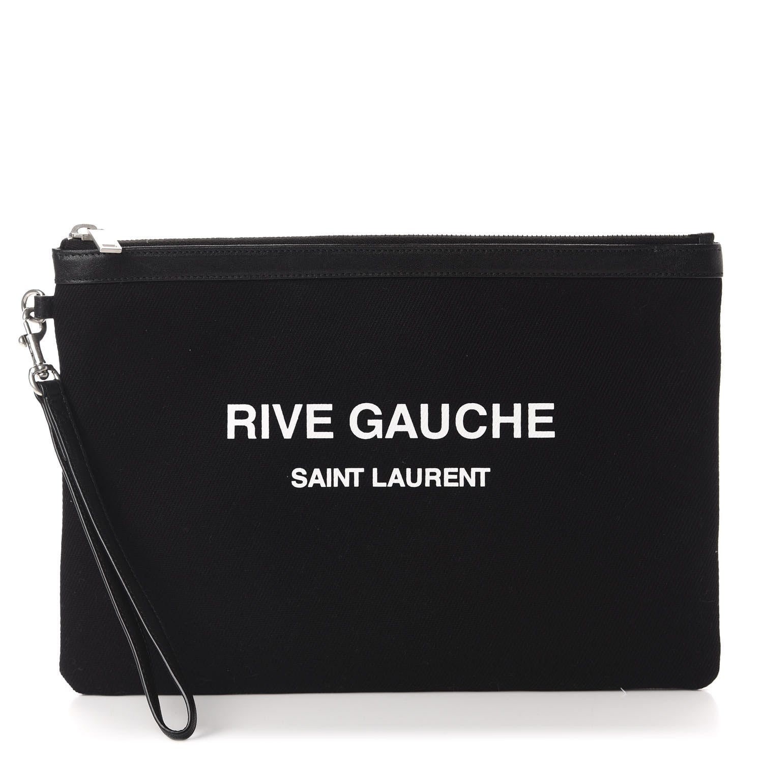 Saint Laurent Linen Canvas Rive Gouche Zipped Pouch Black 1 of 8