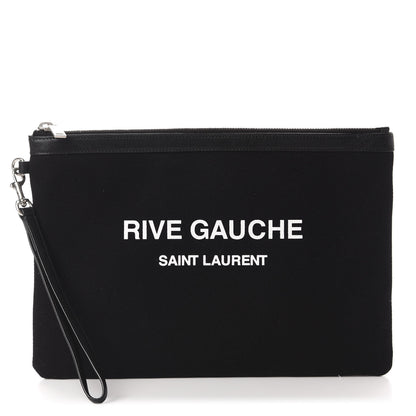 Saint Laurent Linen Canvas Rive Gouche Zipped Pouch Black 1 of 8