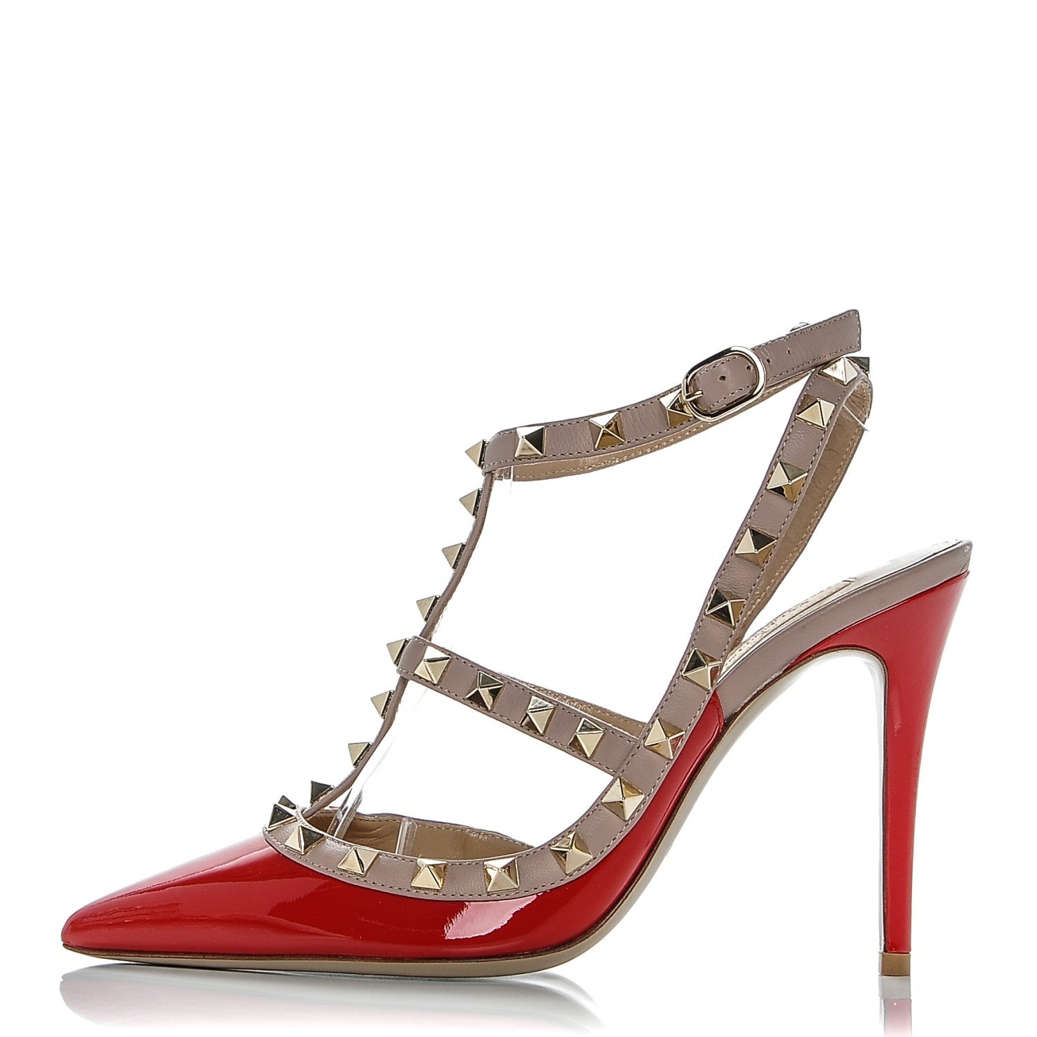 Valentino Garavani Patent Rockstud Ankle Strap 100mm Pumps 37.5 Rosso Valentino Poudre 1 of 6