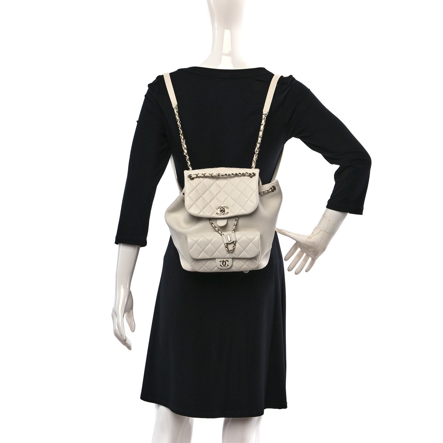 Lambskin Quilted Large Duma Drawstring Backpack White