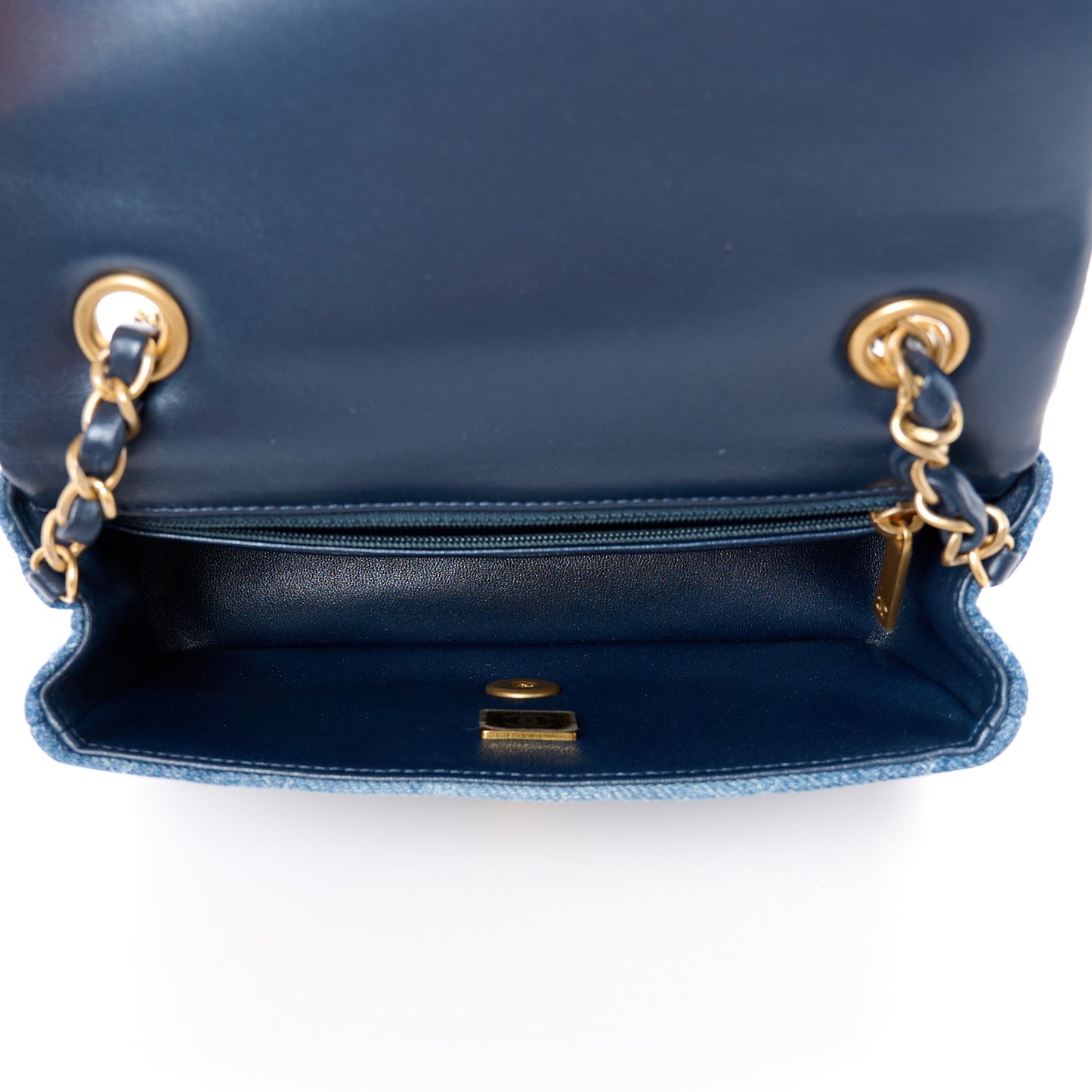 Washed Denim Quilted Mini Rectangular Flap Blue