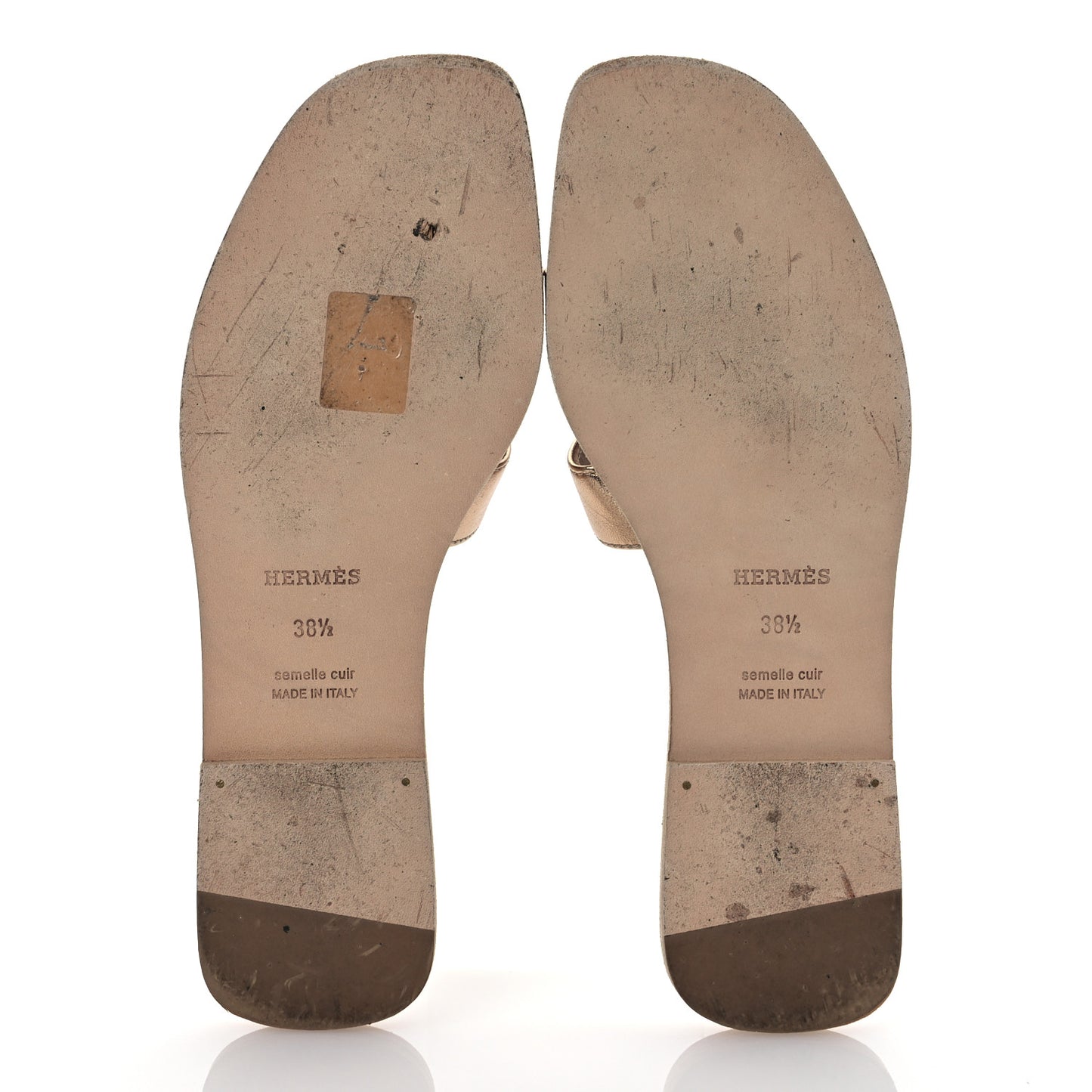Metallic Calfskin Oran Sandals 38.5 Rose Dore