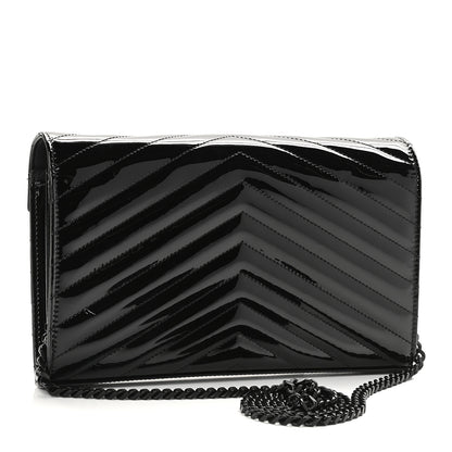 Saint Laurent Patent Matelasse Chevron Monogram Chain Wallet Black 3 of 8