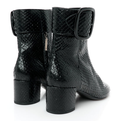 Saint Laurent Shiny Snakeskin Joplin Buckle Booties 37.5 Black 4 of 9